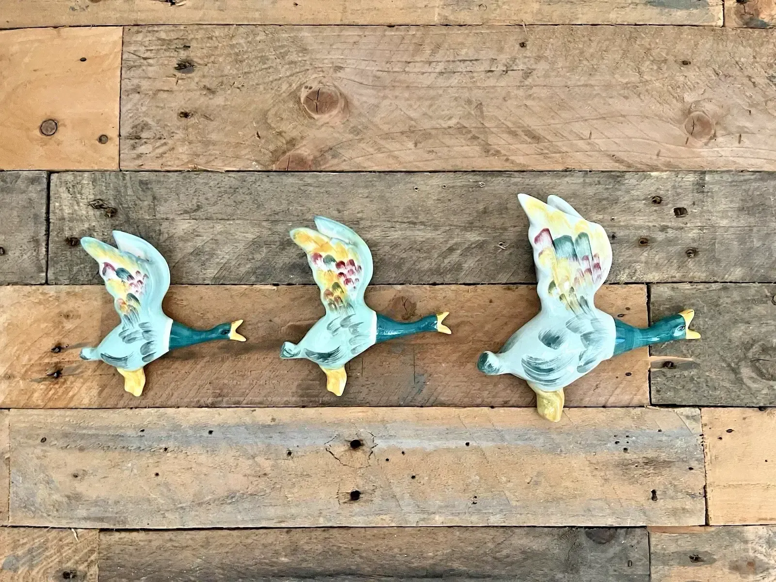 Set Of 3 Staffordshire Flying Duck Mallard Wall Plaques Pocket Vases Not Beswick photo furniture