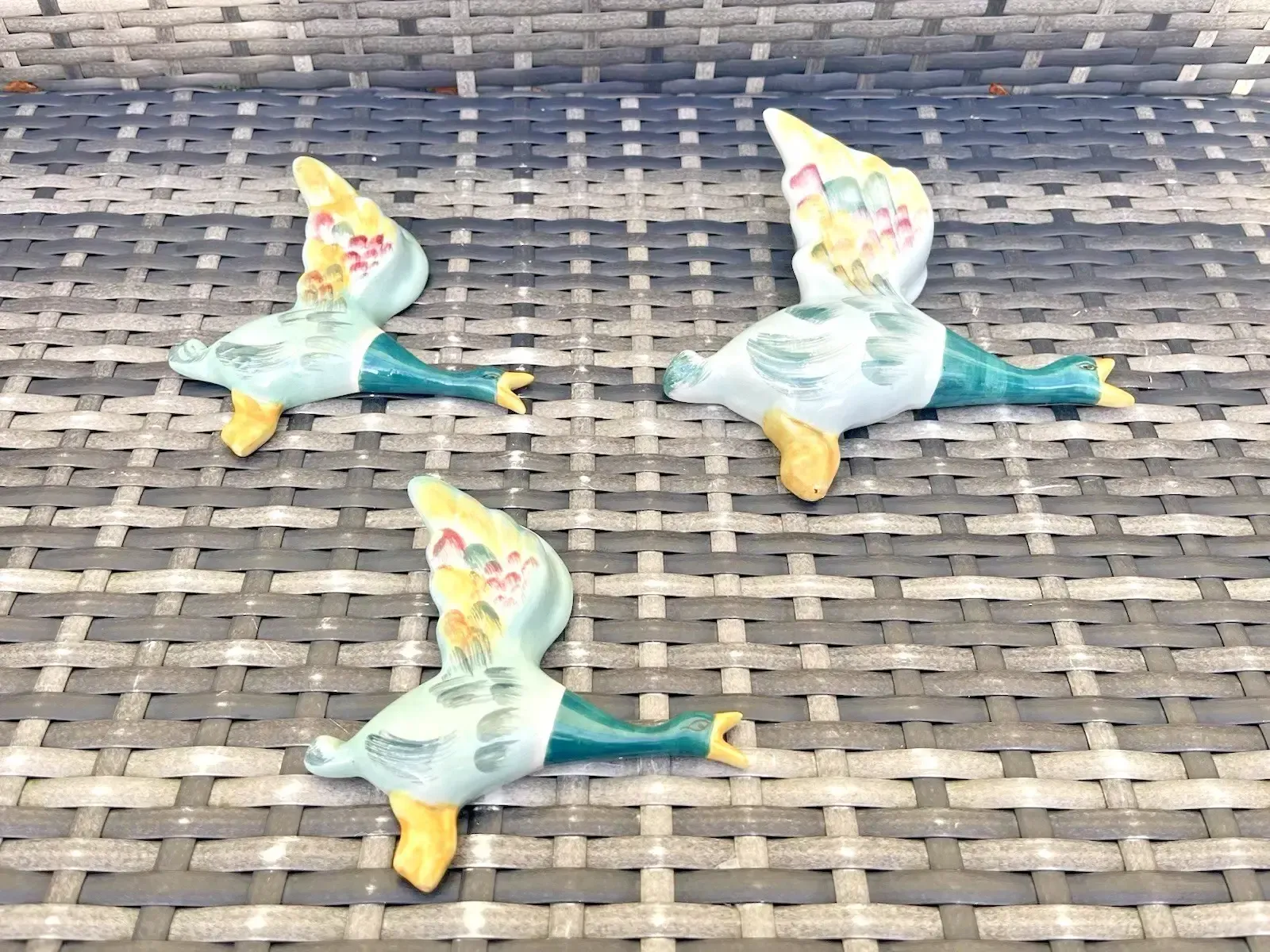 Set Of 3 Staffordshire Flying Duck Mallard Wall Plaques Pocket Vases Not Beswick photo 99.0