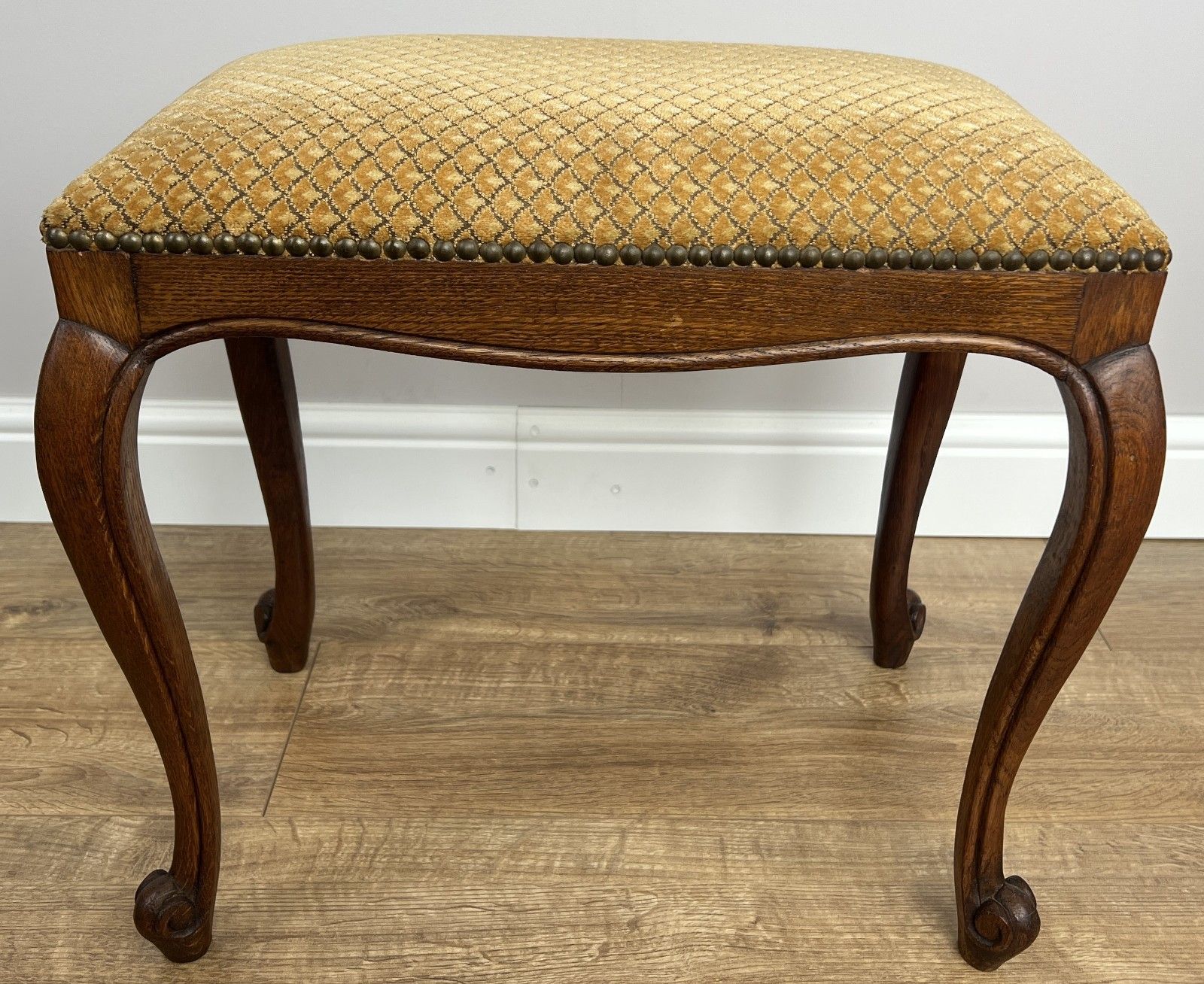Footstool Vintage French Louis Style Oak Upholstered Stool Bench Lot 4863 photo for sale
