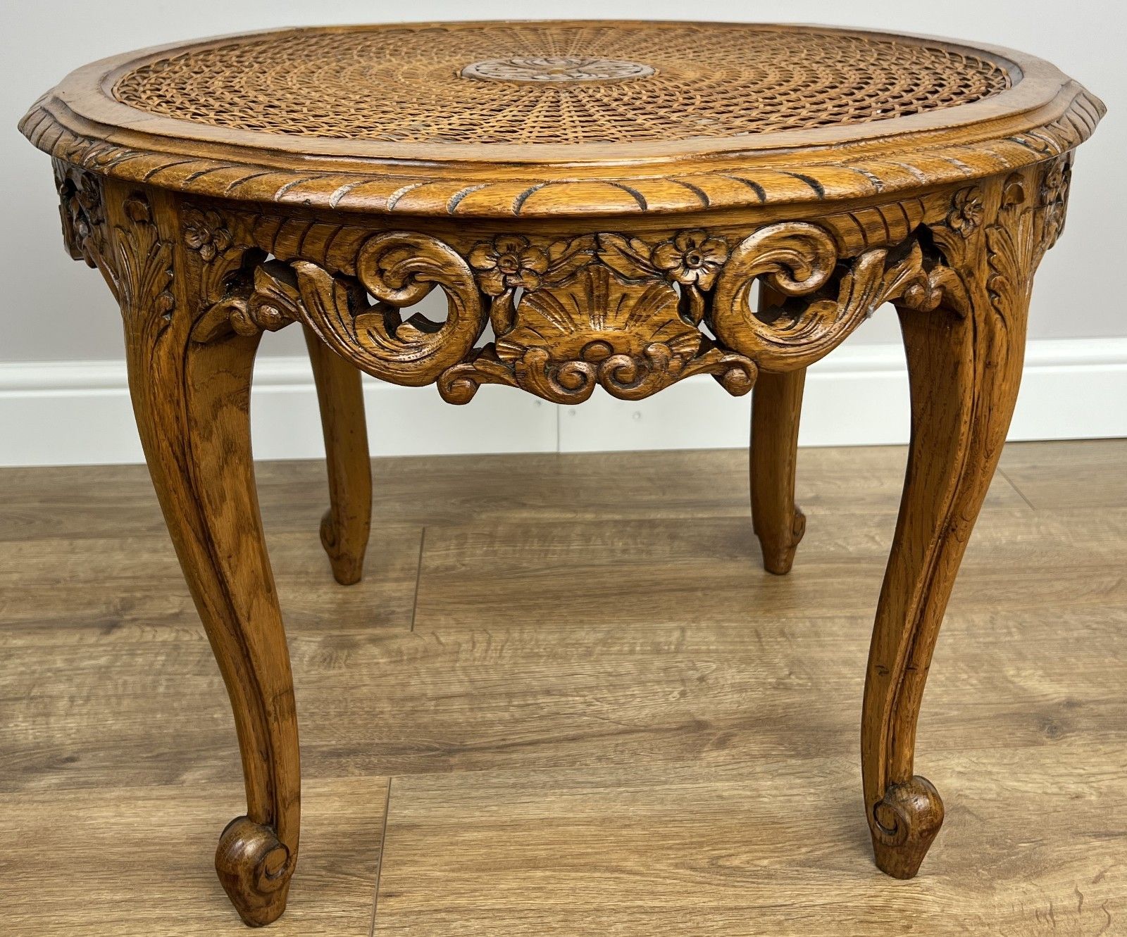 Coffee Table Vintage French Louis Style Oak Carved Cane Top Side Table Lot 4865 photo furniture