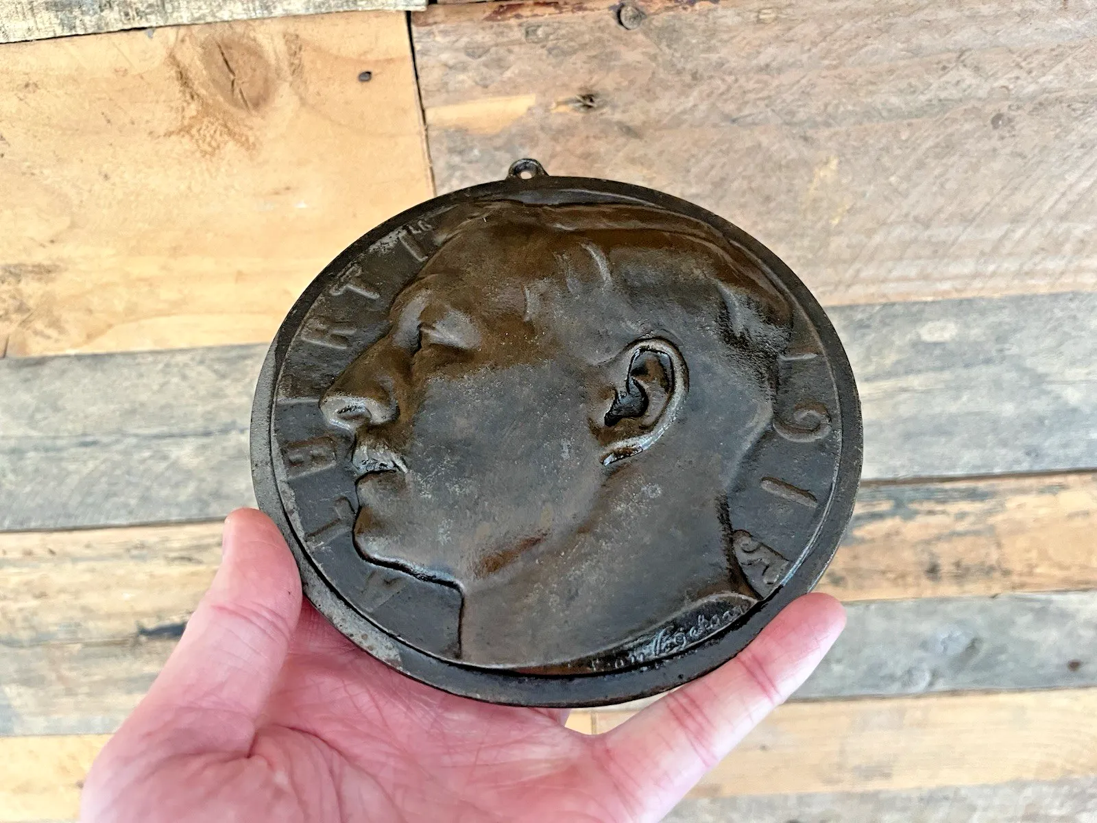 Antique Portrait Relief Medallion Plaque King Albert I After Bronze By Vogelaar photo for sale