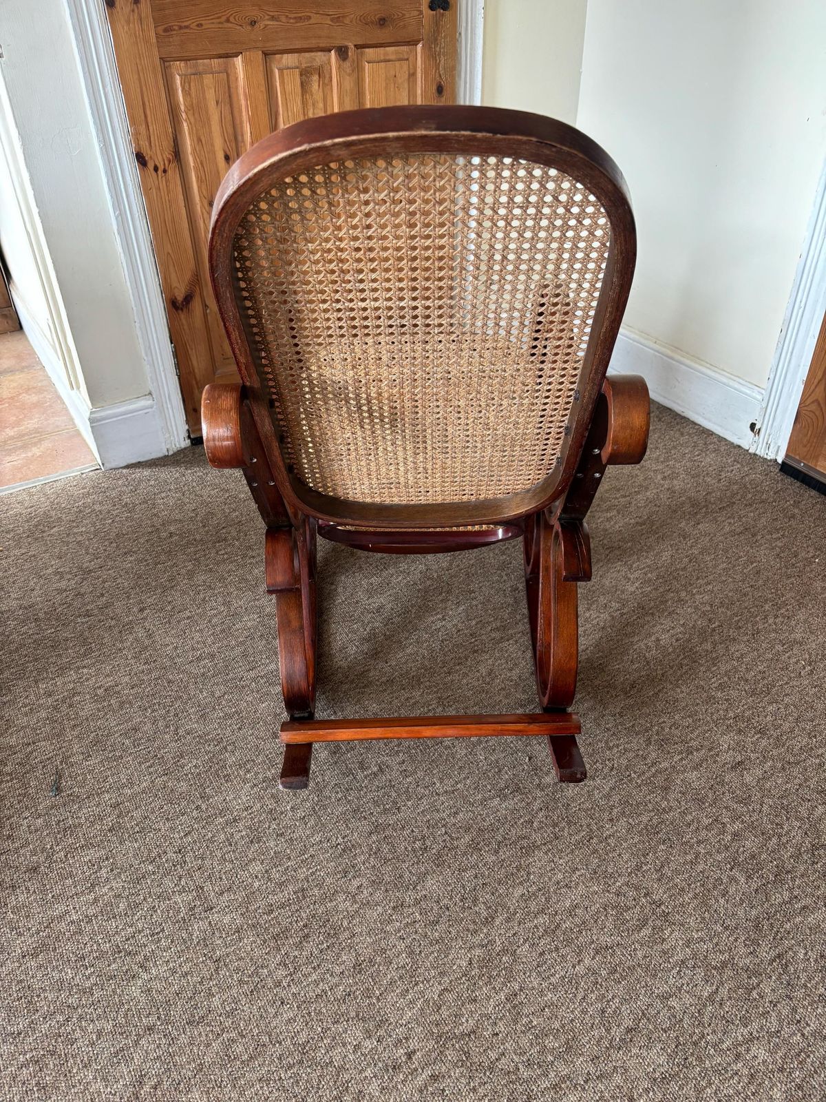 Vintage Rocking Chair Rattan And Bentwood Thonet Style 1970s Retro photo for sale