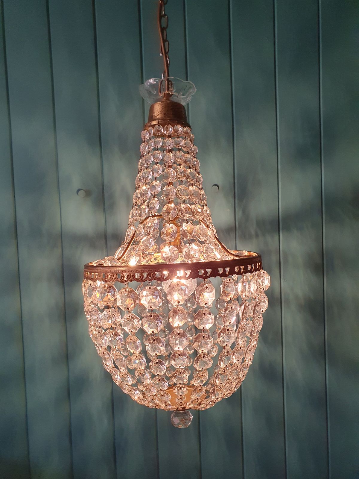 Antique Glass And Brass Bag Tent Chandelier 12" photo furniture