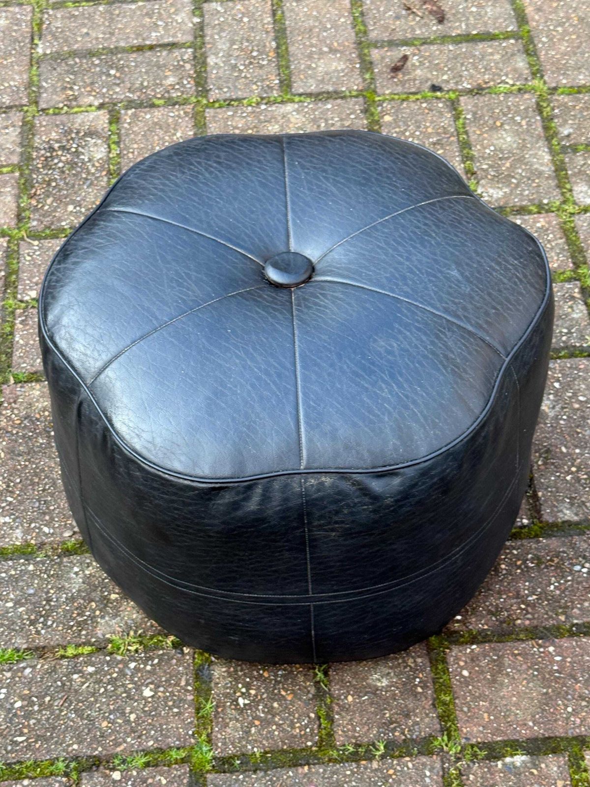 Rare Flower Shaped Vintage Sherborne Leatherette Pouffe Footstool Black Mid Century Ottoman Lounge Accent Stool photo Furniture