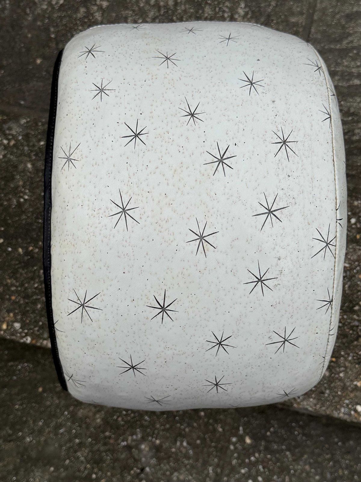 photo for sale Vintage Mid Century Atomic Starburst Vinyl Pouffe Ottoman Retro Space Age Footstool