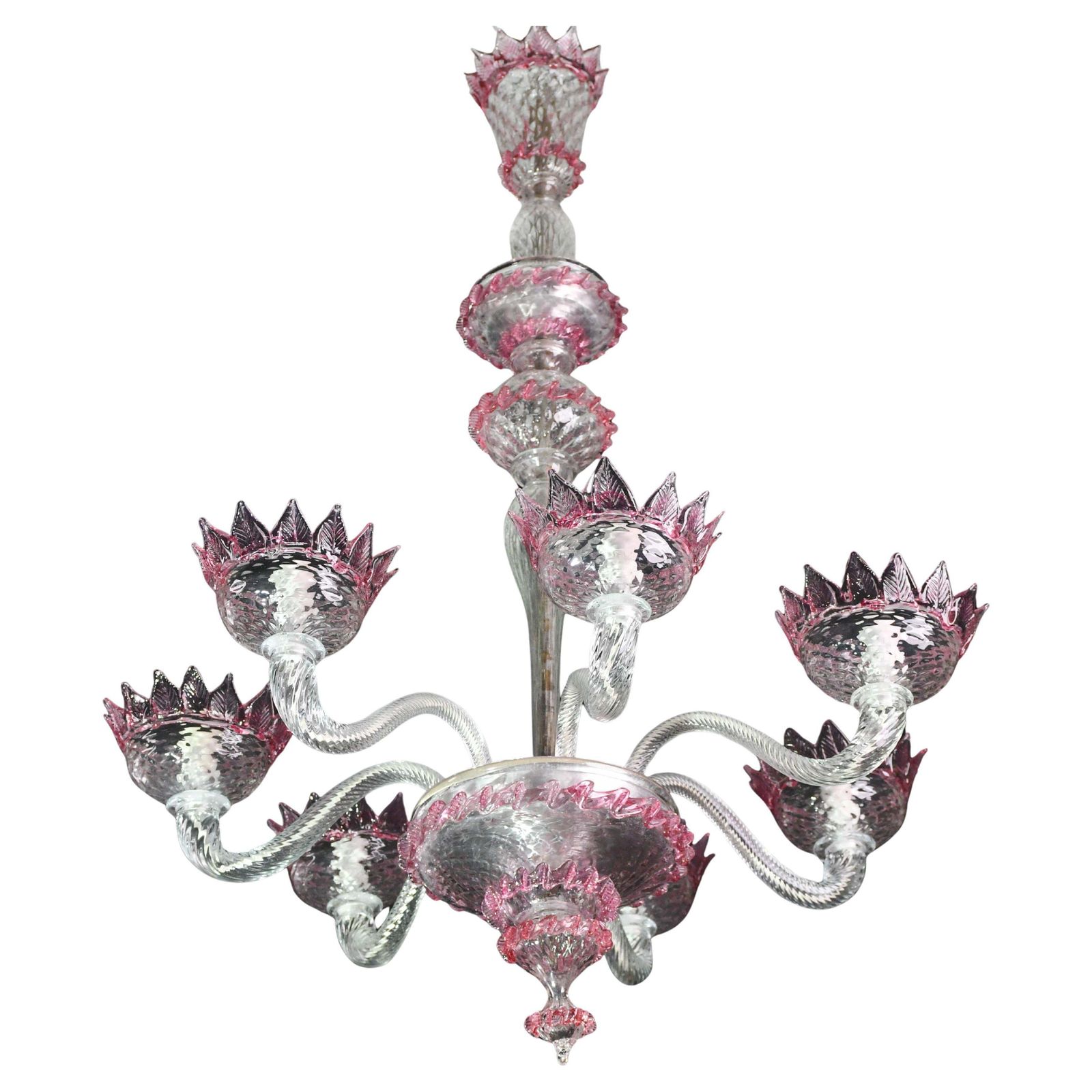 Wonderful Vintage Pink Venetian Chandelier Murano Glass 7 Arms
