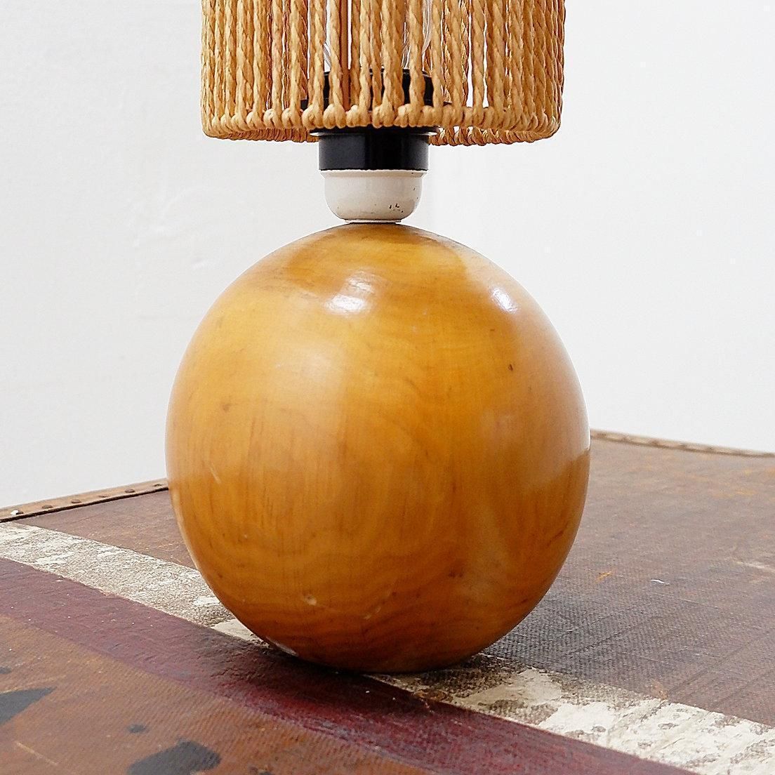 Vintage Bohemian Bedside Or Table Lamp In Wood & Rope   1970s photo buy