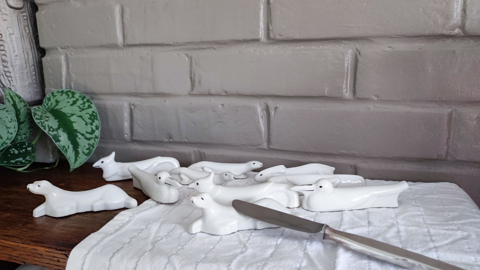 235.0 Art Deco Porcelain Animal Figure Knife Rests, S/10 photo