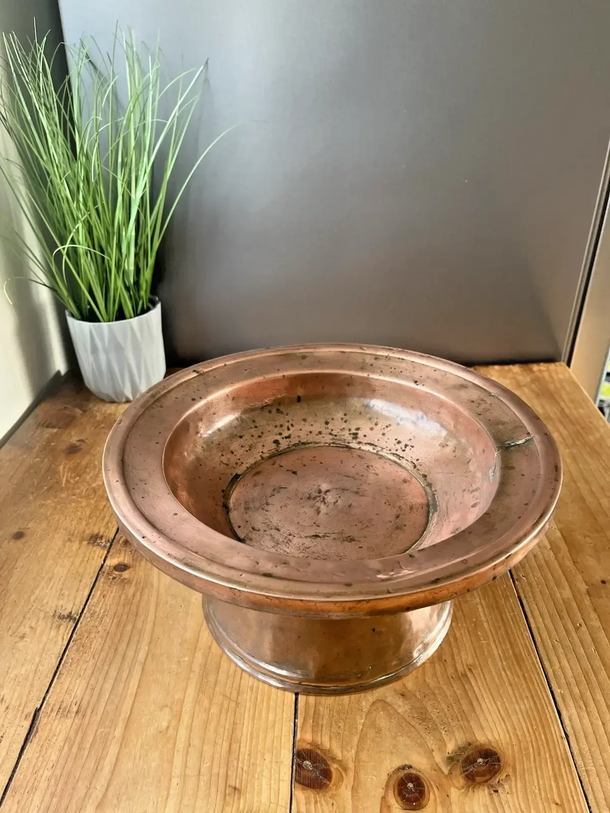 Antique Arts & Crafts Heavy Copper Pedestal Fruit Bowl Basin Tazza Stand Rustic photo Home Decor