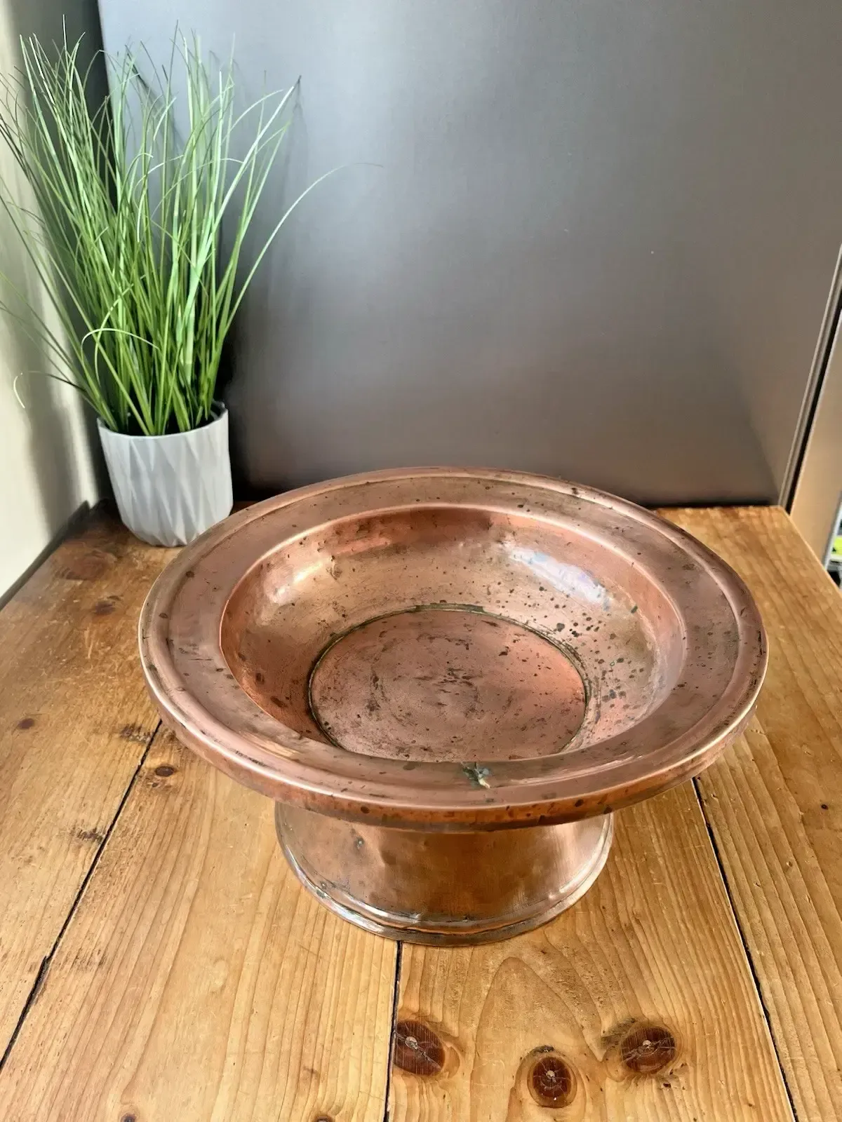 Antique Arts & Crafts Heavy Copper Pedestal Fruit Bowl Basin Tazza Stand Rustic photo 195.0