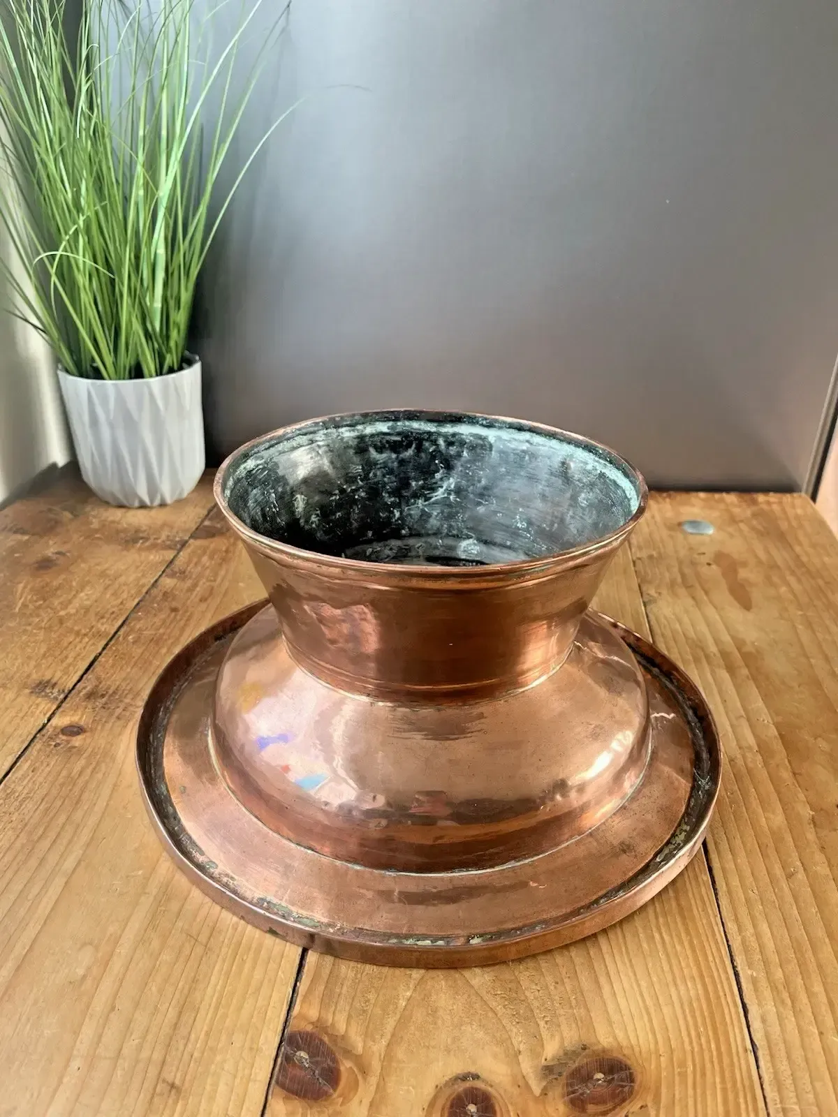 Antique Arts & Crafts Heavy Copper Pedestal Fruit Bowl Basin Tazza Stand Rustic photo buy