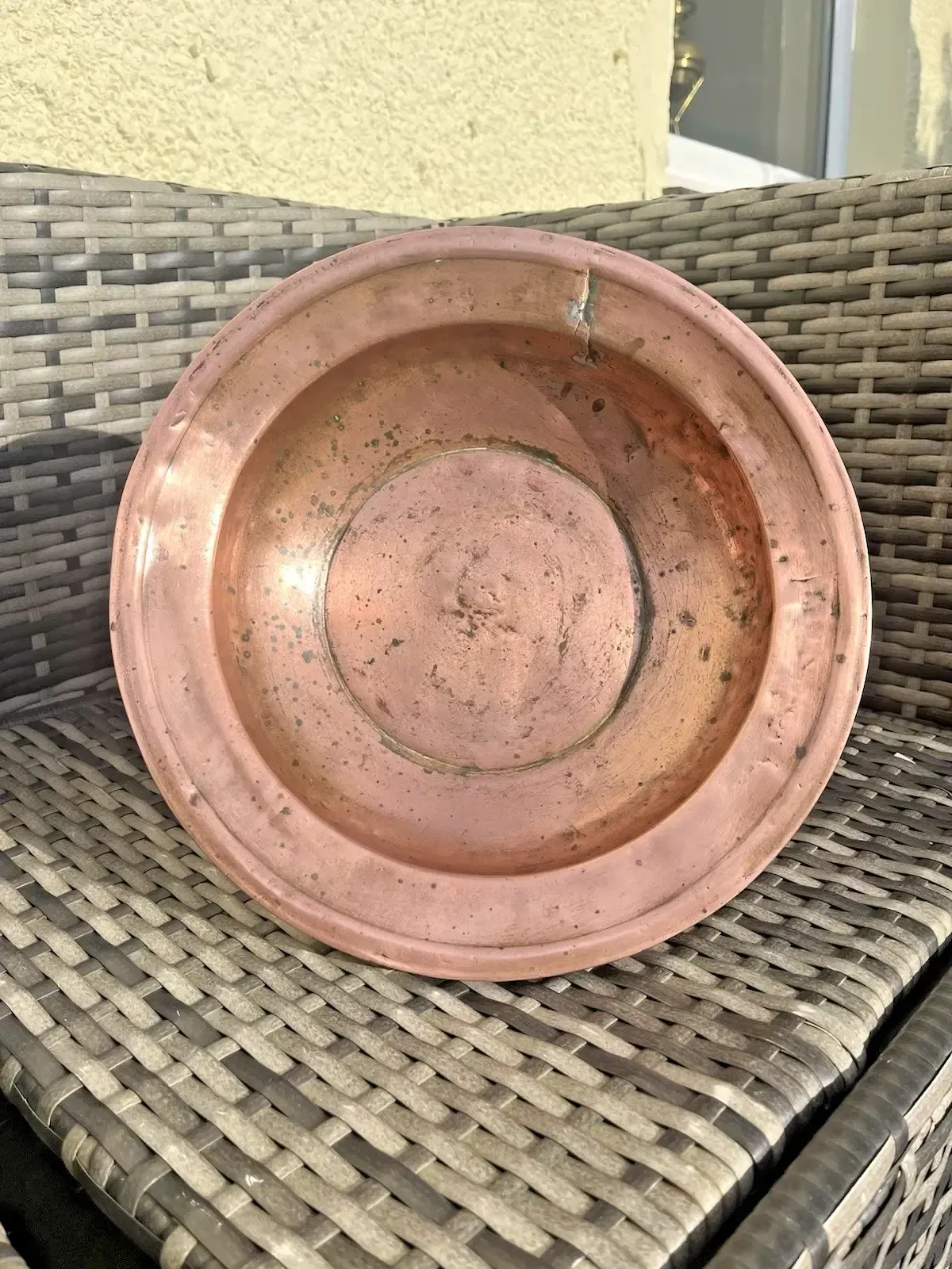 195.0 Antique Arts & Crafts Heavy Copper Pedestal Fruit Bowl Basin Tazza Stand Rustic photo