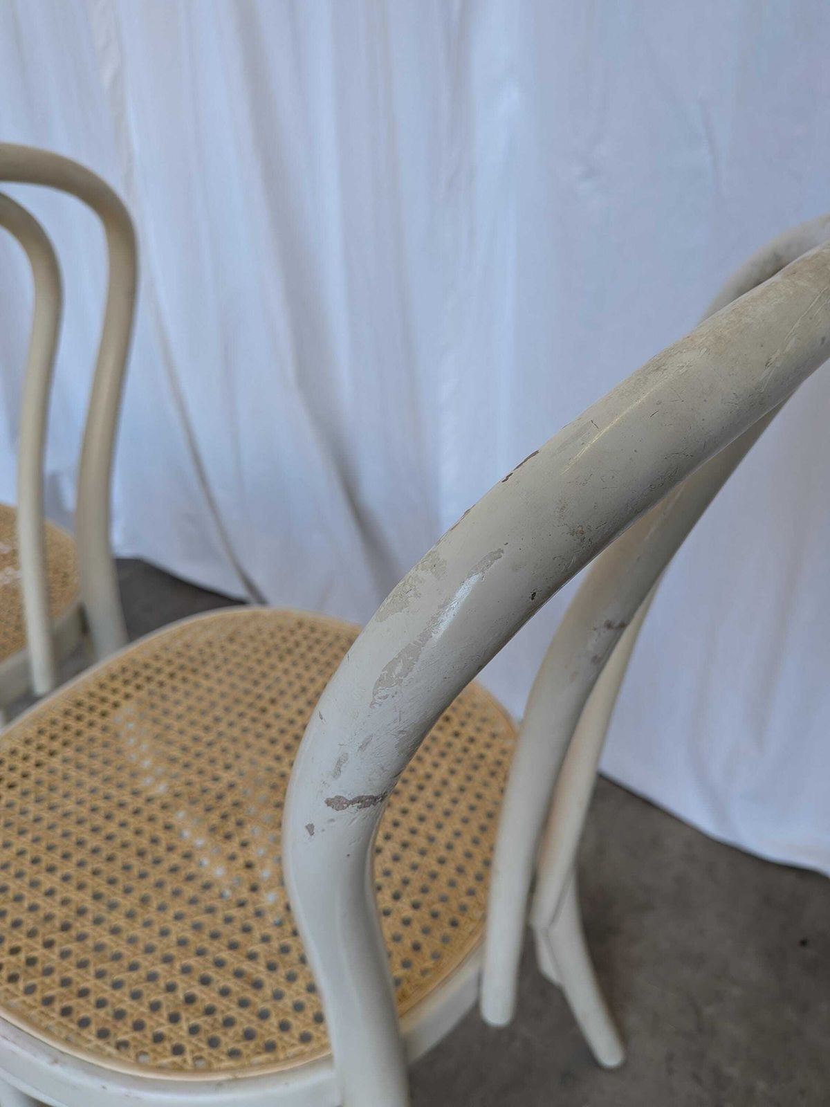Set Of 2 Vintage White Bentwood Chairs, Thonet Style Cane Seat photo 600.0