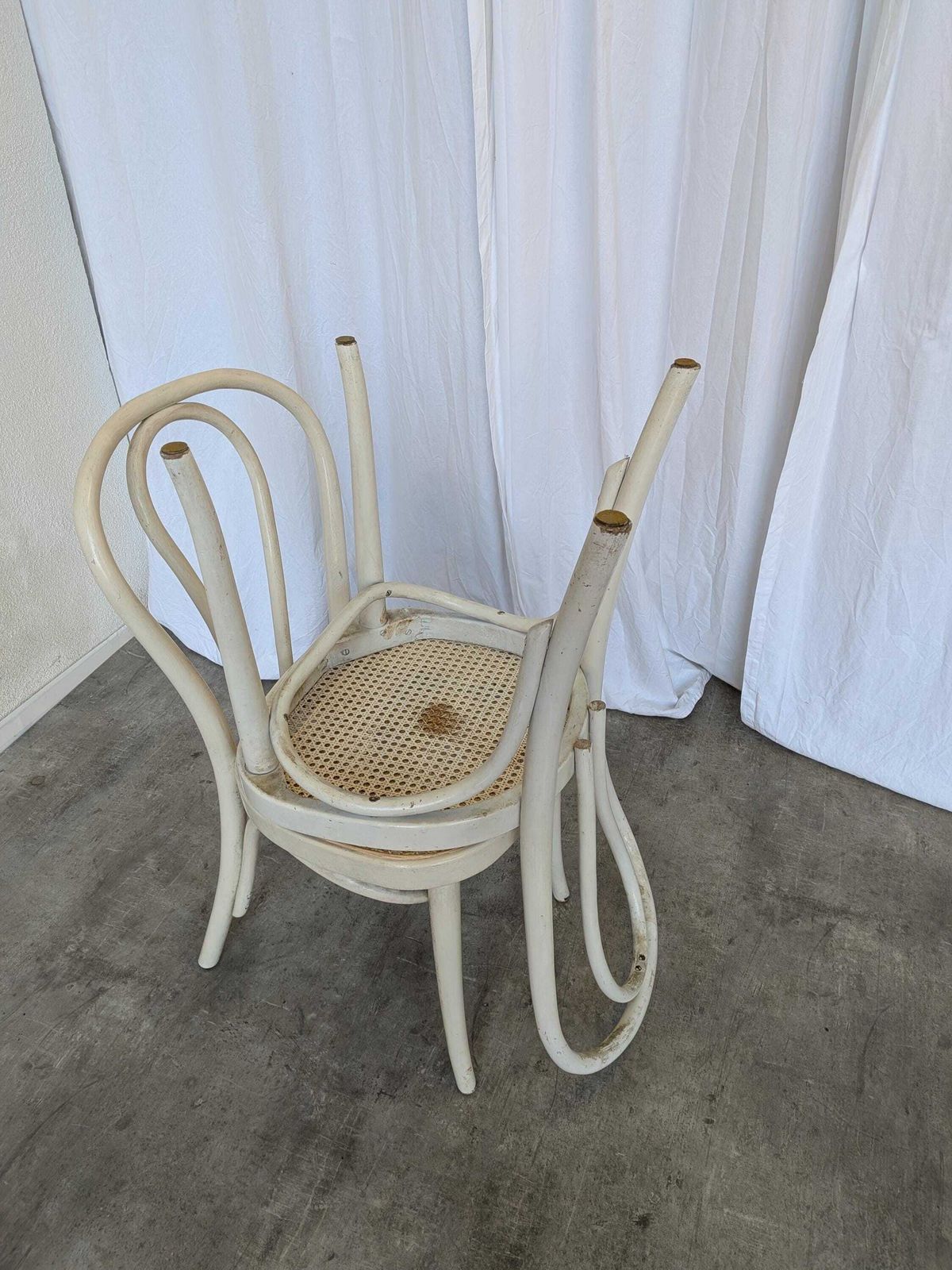 Furniture Set Of 2 Vintage White Bentwood Chairs, Thonet Style Cane Seat photo