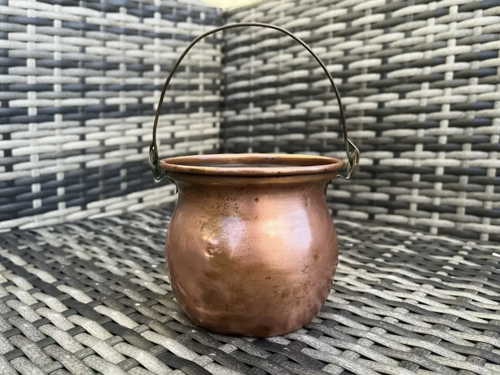Antique French Art Nouveau Copper & Brass Cauldron Hanging Planter Plant Pot photo buy