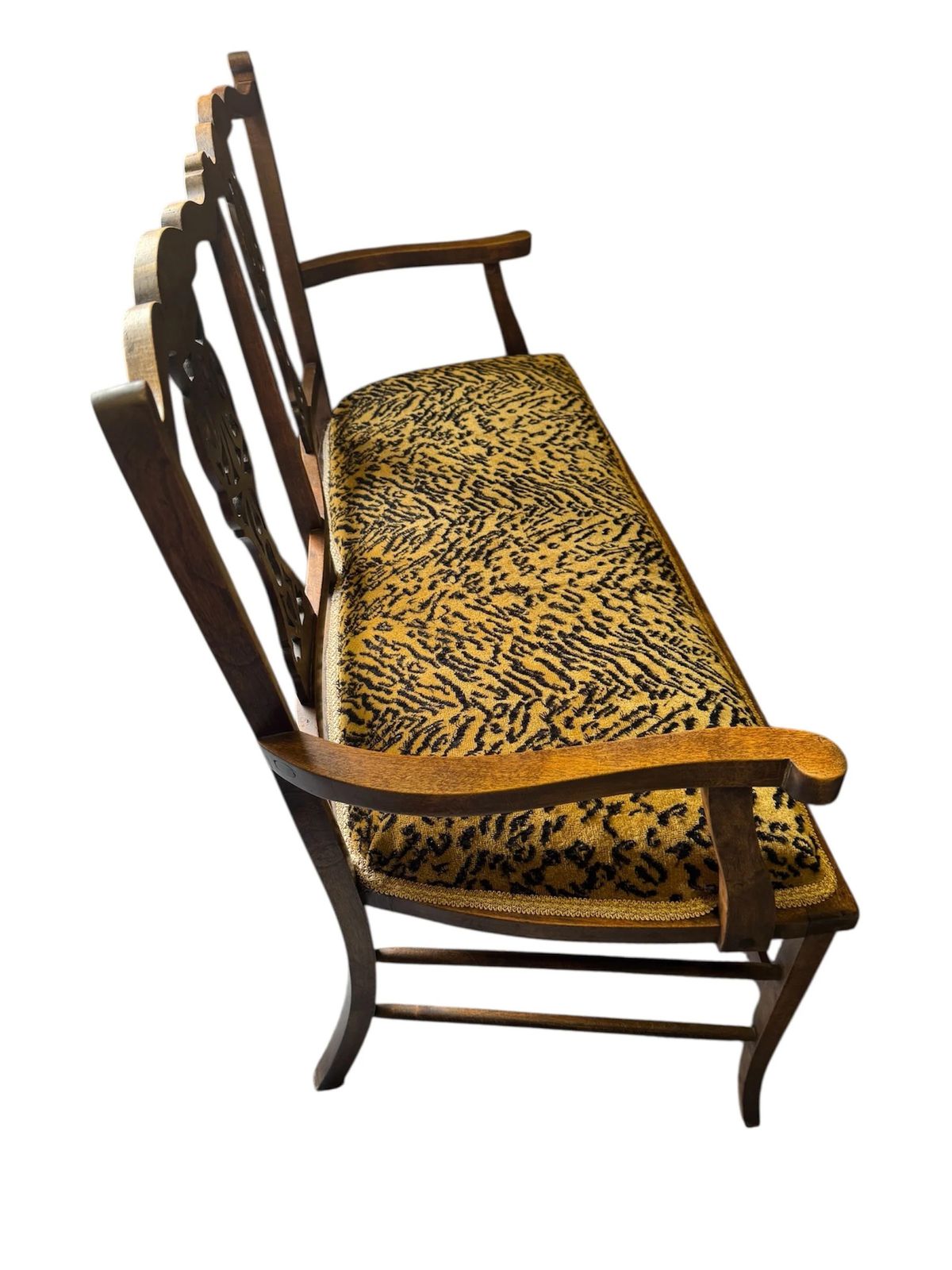 Antique Edwardian Two Seater Salon Sofa Seat Recovered In Designer Animals Print Fabric photo for sale