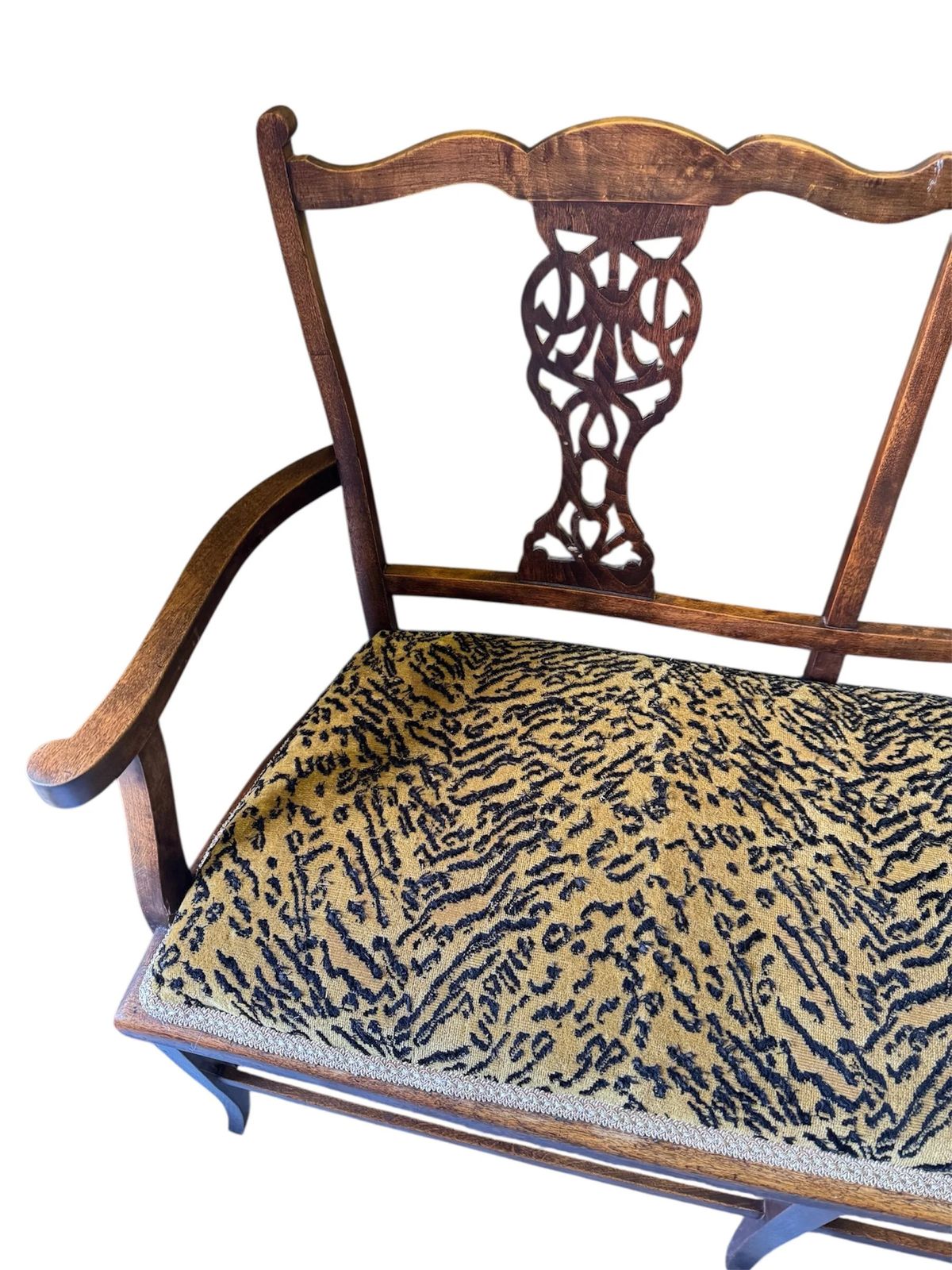 Antique Edwardian Two Seater Salon Sofa Seat Recovered In Designer Animals Print Fabric photo vinterior