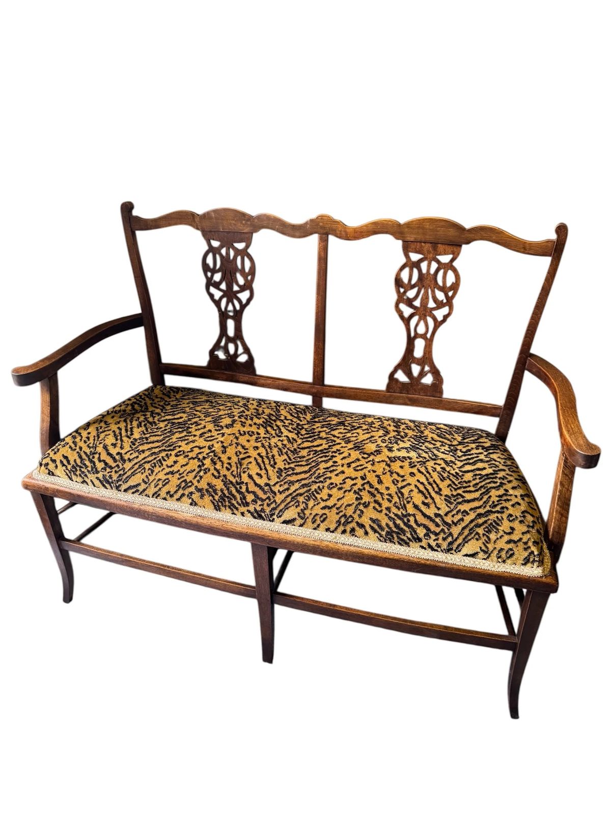 Antique Edwardian Two Seater Salon Sofa Seat Recovered In Designer Animals Print Fabric photo vintage