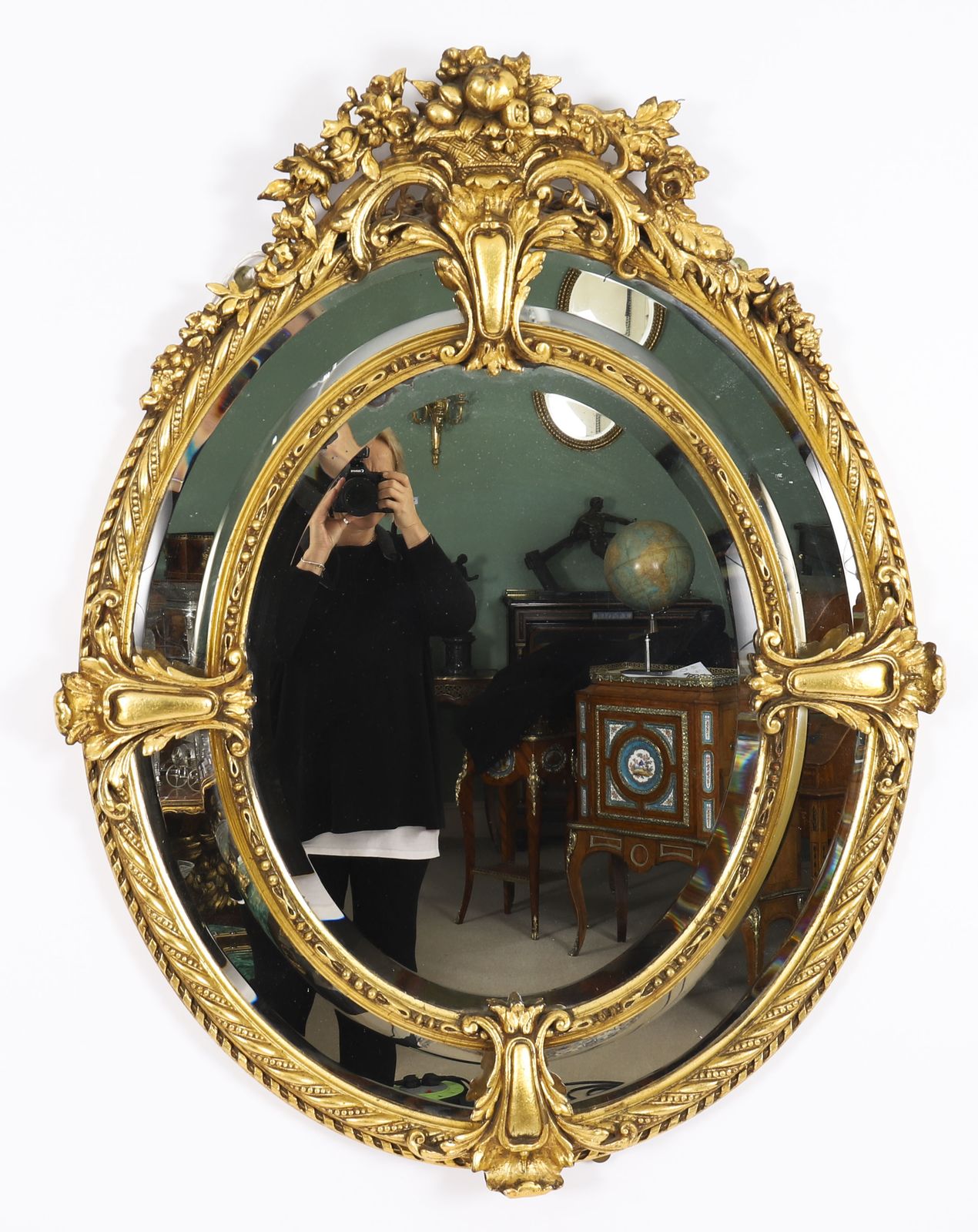 Victorian Giltwood Oval Mirror 19th C 123x96cm photo vintage