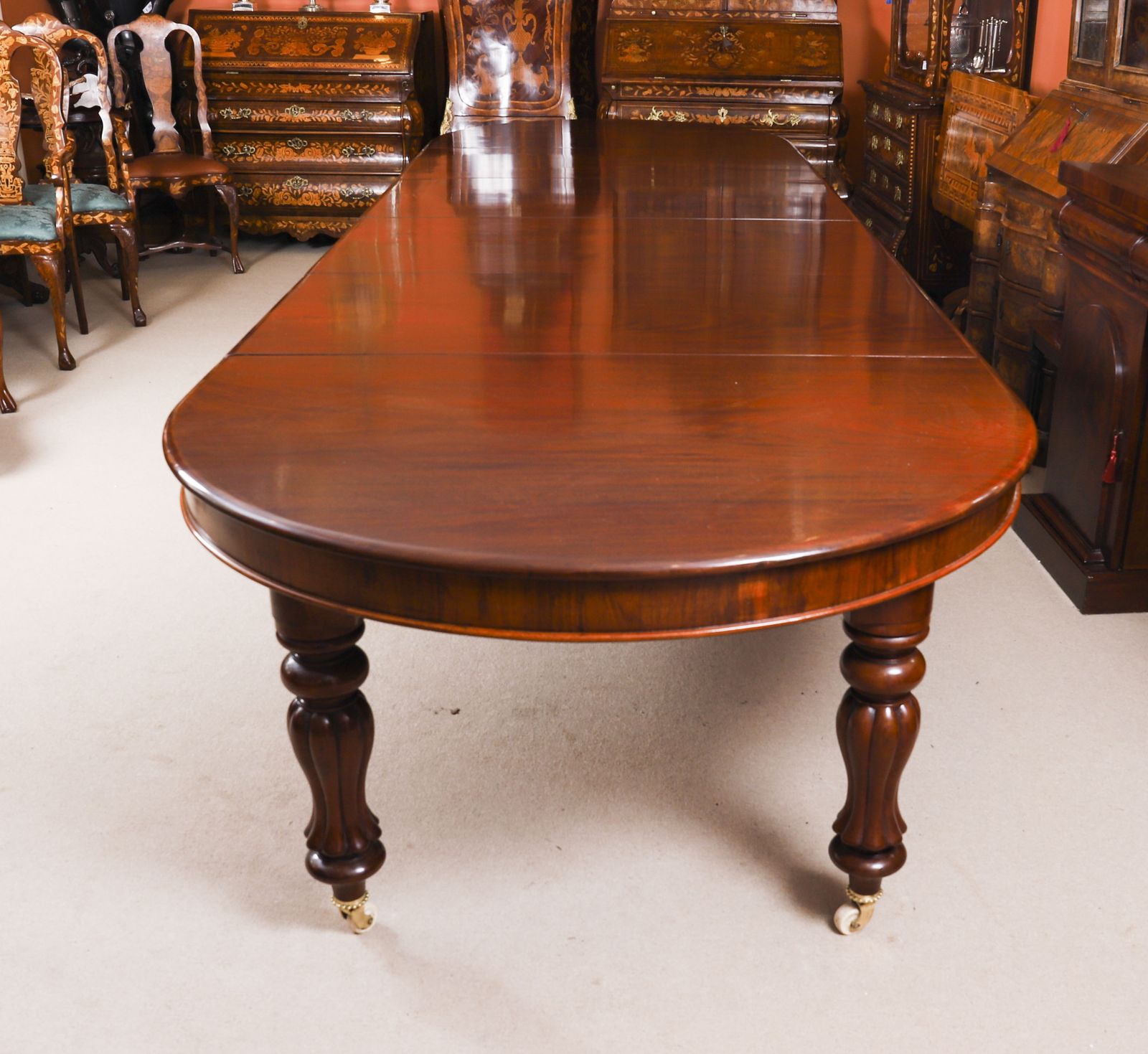 Antique 19th C 16ft Flame Mahogany Extending Dining Table & 16chairs photo Furniture