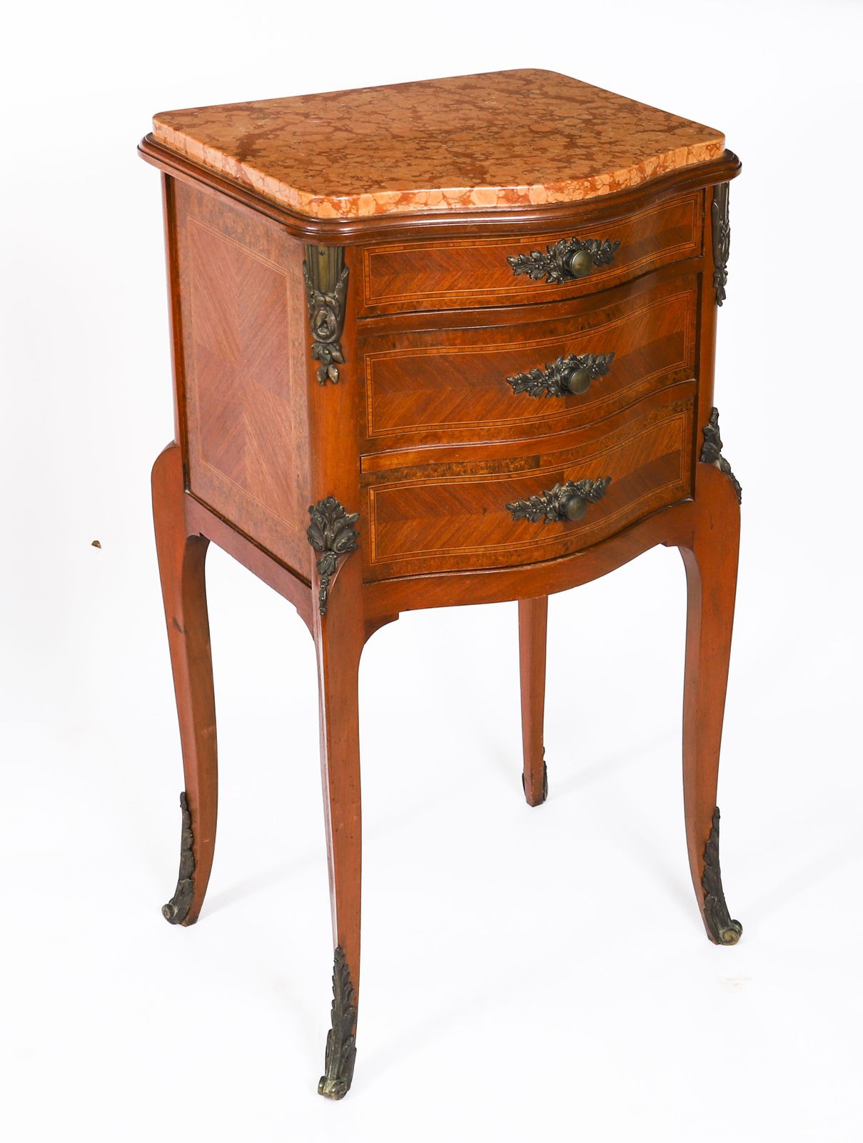 Antique Pair French Louis XV Parquetry Bombe Bedside Cabinets 19th C photo for sale