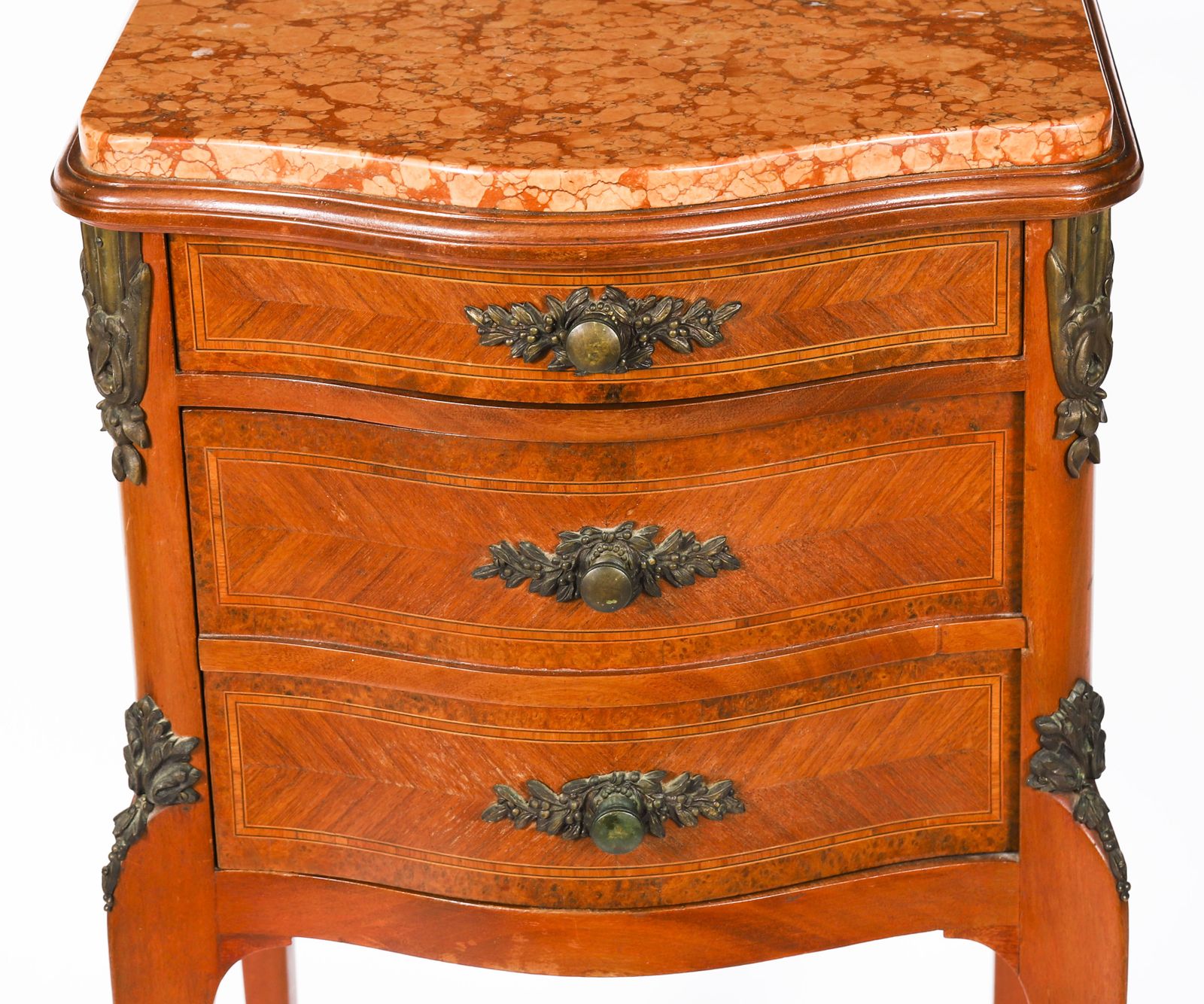 Antique Pair French Louis XV Parquetry Bombe Bedside Cabinets 19th C photo vinterior
