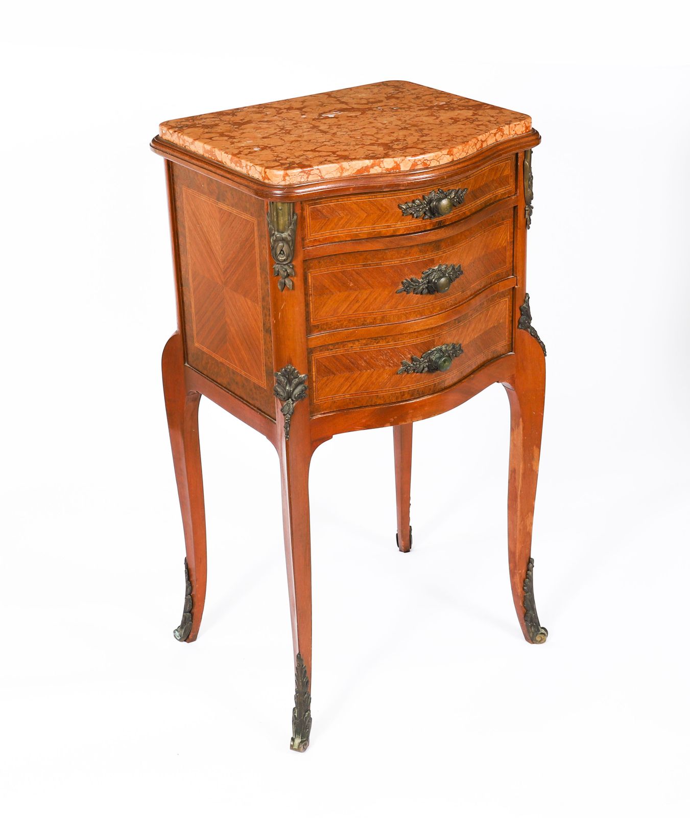 photo vinterior Antique Pair French Louis XV Parquetry Bombe Bedside Cabinets 19th C