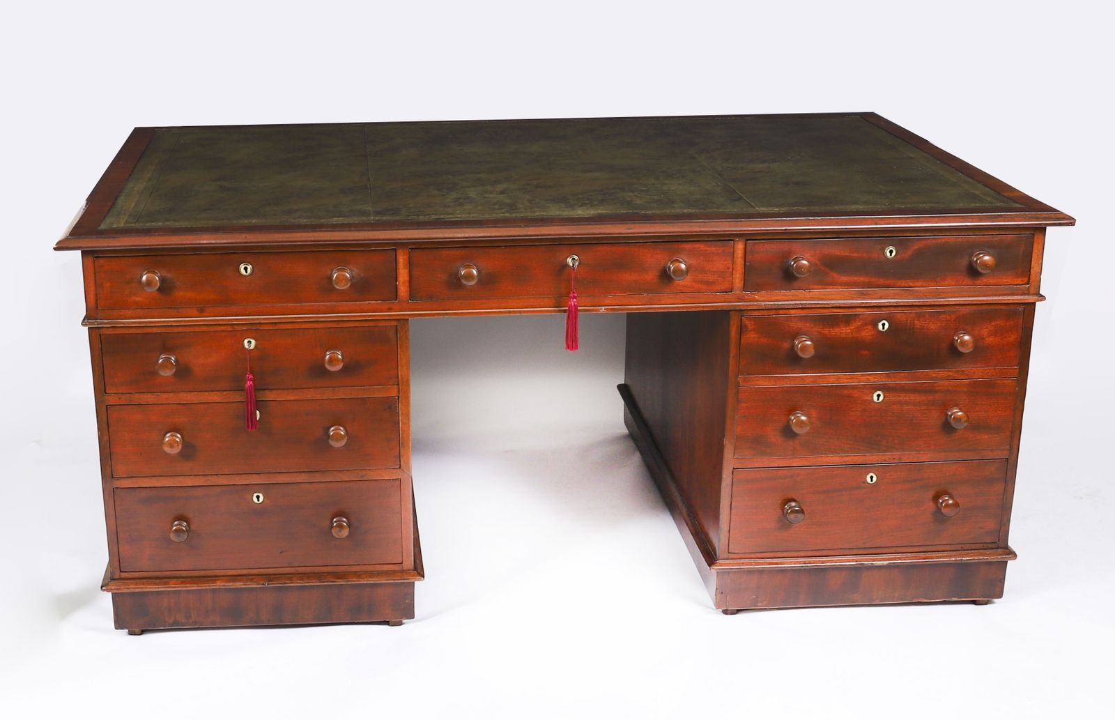 Victorian Flame Mahogany Partners Pedestal Desk C.1860  19th C photo furniture