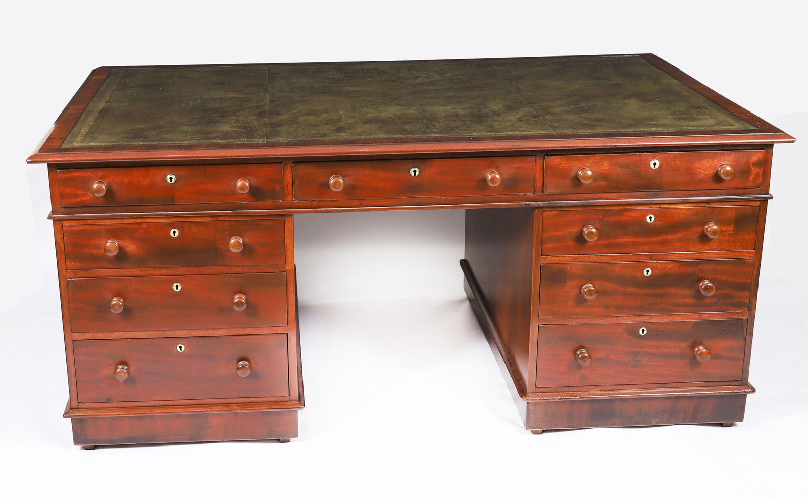 5350.0 Victorian Flame Mahogany Partners Pedestal Desk C.1860  19th C photo