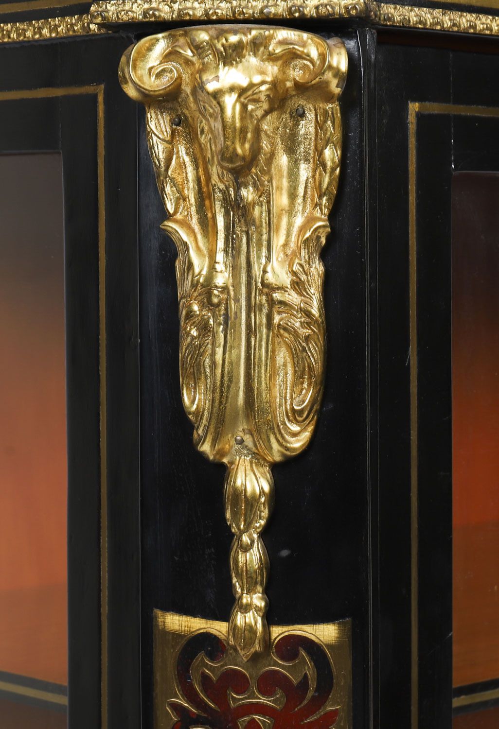 photo furniture Antique French Napoleon III Ebonized Boulle Pier Cabinet C.1860 19th C