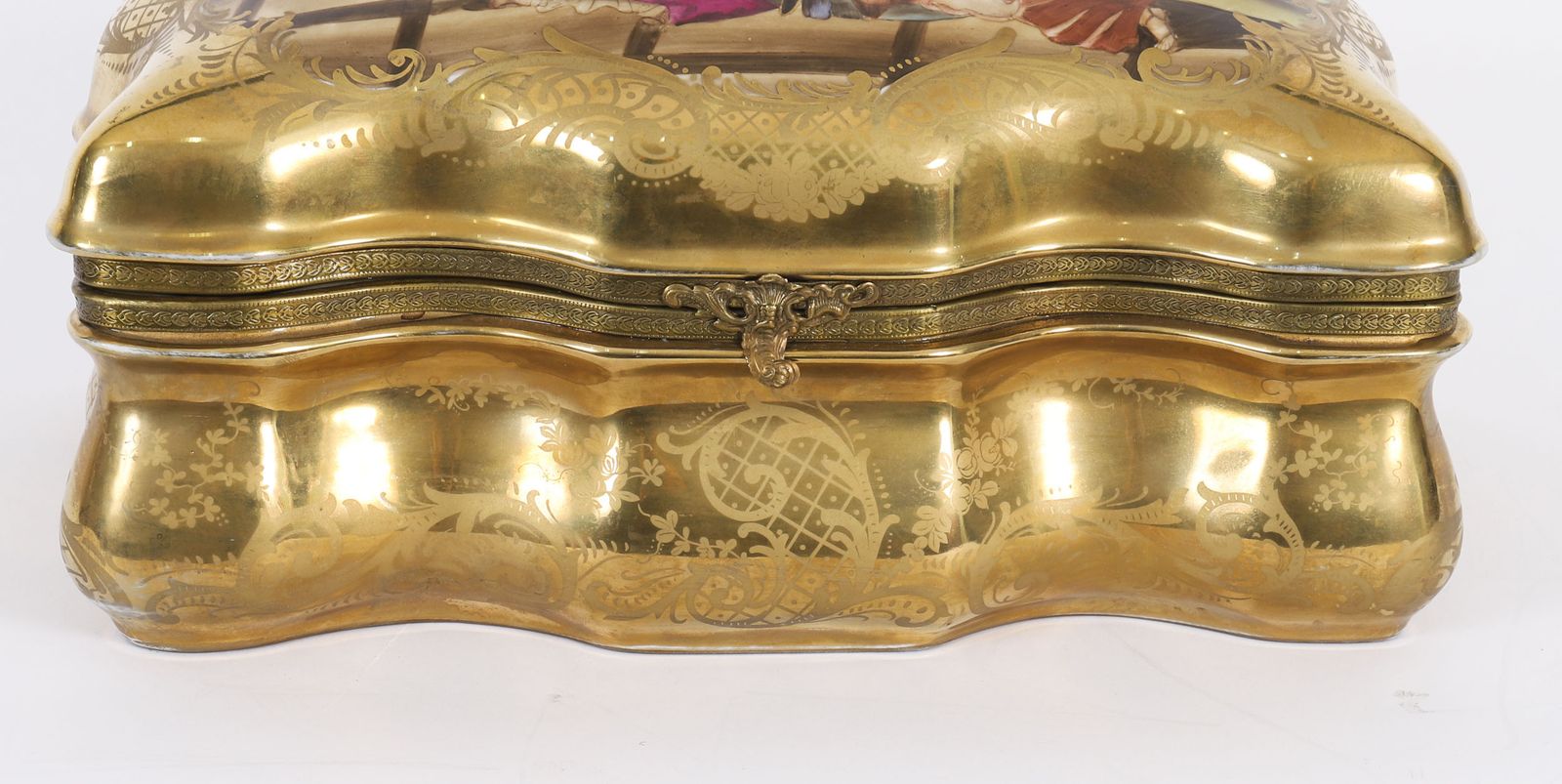 photo for sale Antique Large French Sevres Golden Porcelain Casket 19th C