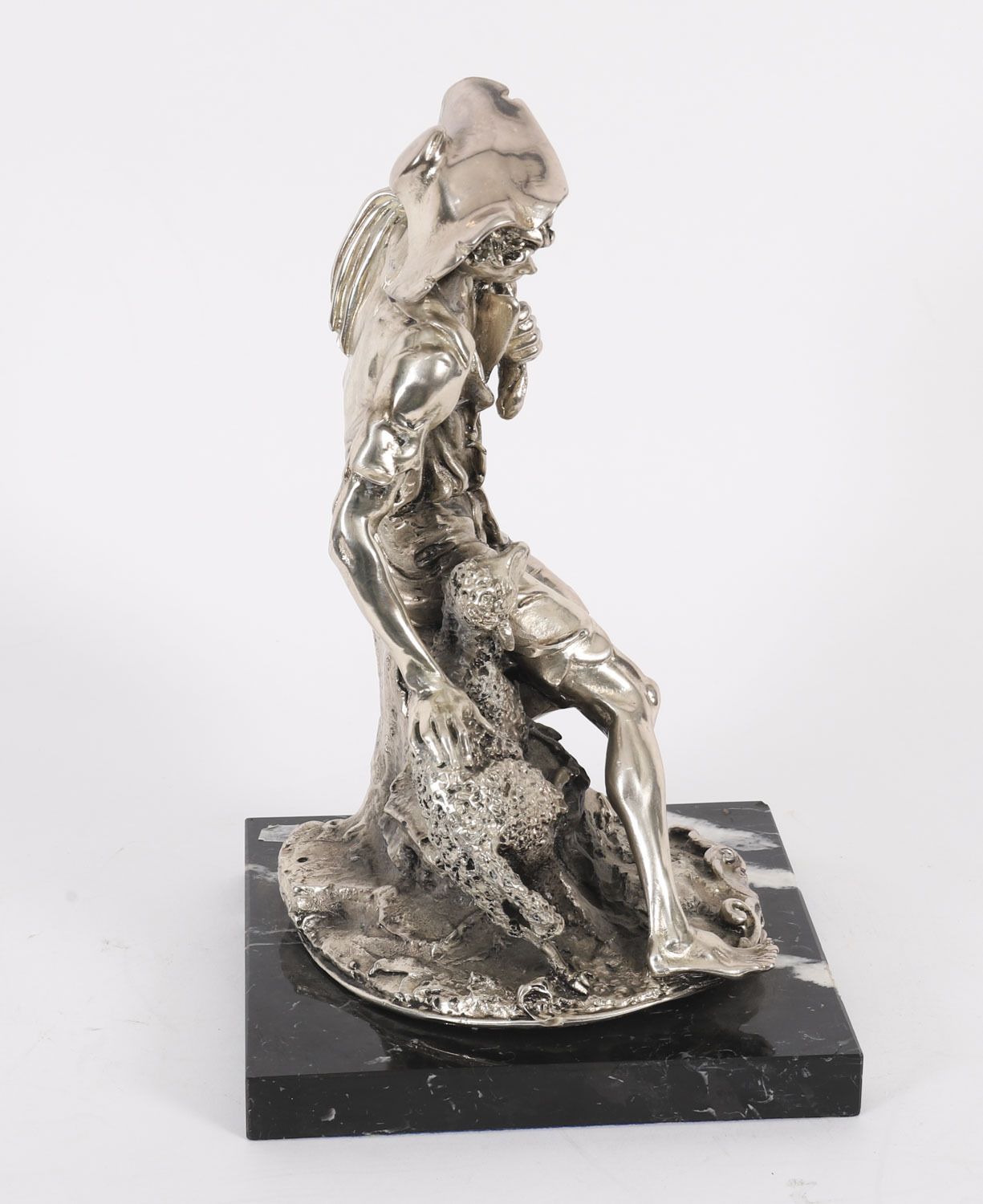 Antique Italian Silvered Bronze Sculpture Shepherd And Lamb 19th C photo Art