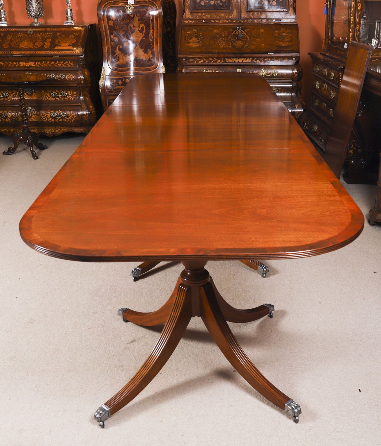 13ft Regency Triple Pillar Dining Table 20th C & 16 Antiquechairs 19th C photo vinterior