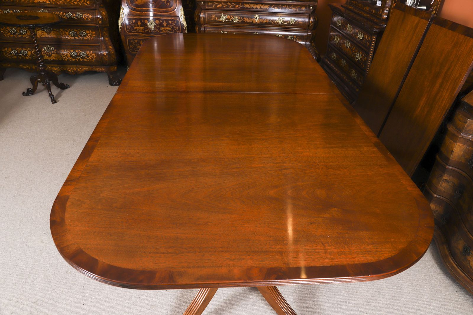 13ft Regency Triple Pillar Dining Table 20th C & 16 Antiquechairs 19th C photo vintage