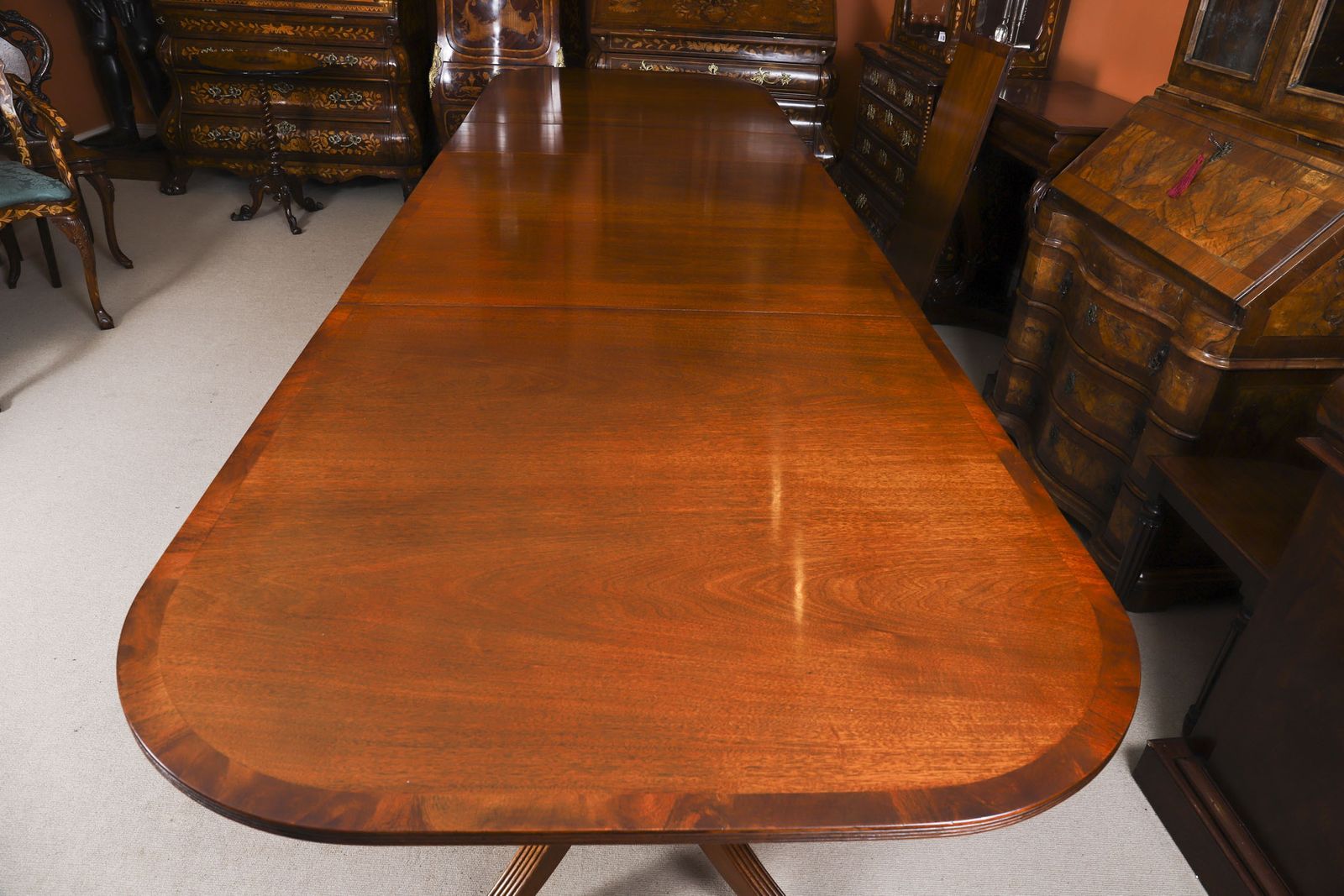 photo vinterior 13ft Regency Triple Pillar Dining Table 20th C & 16 Antiquechairs 19th C