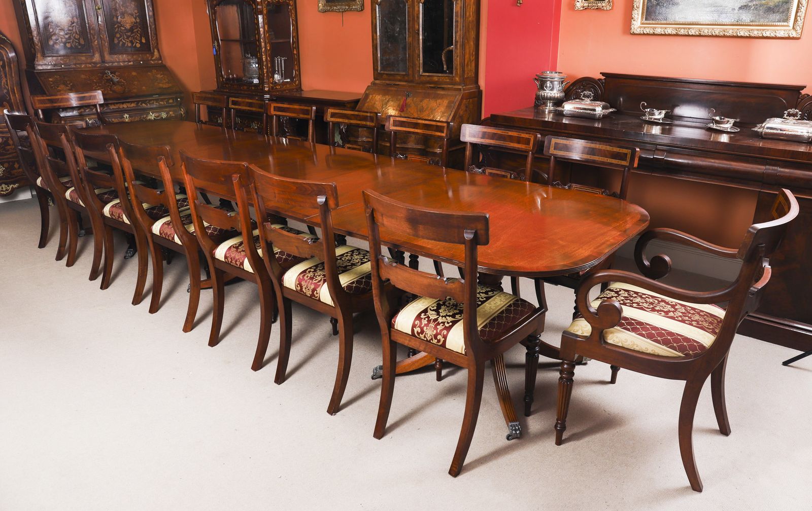 13ft  Regency Revival Triple Pillar Dining Table  Mid 20th C photo Furniture