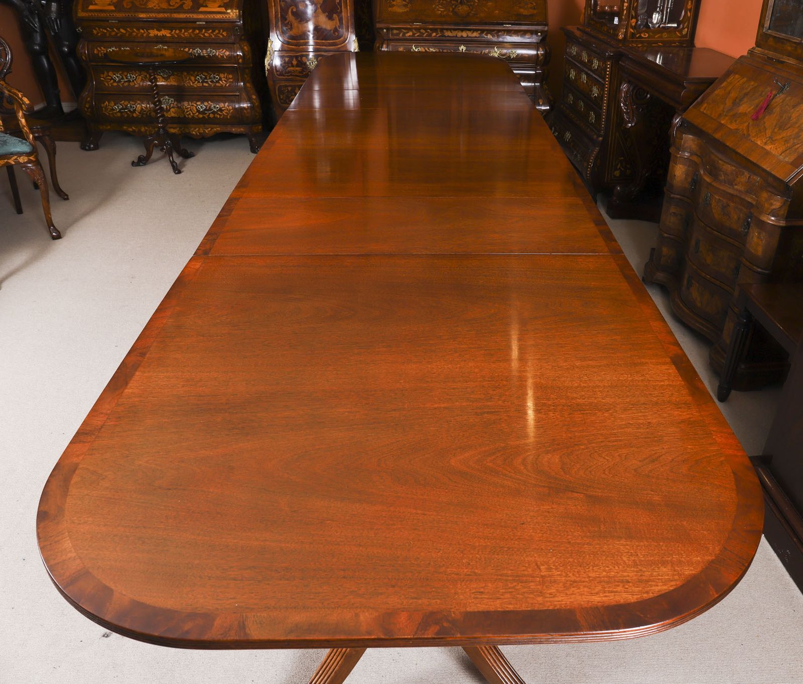 4250.0 13ft  Regency Revival Triple Pillar Dining Table  Mid 20th C photo