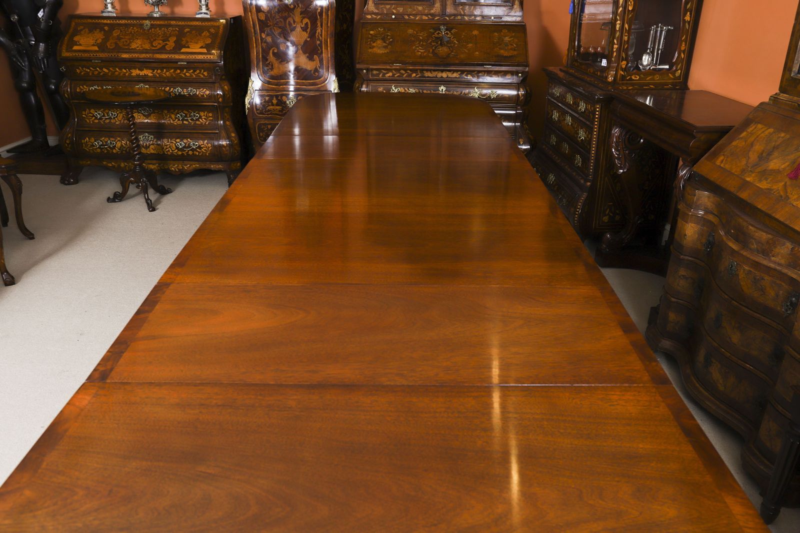 photo vintage 13ft  Regency Revival Triple Pillar Dining Table  Mid 20th C