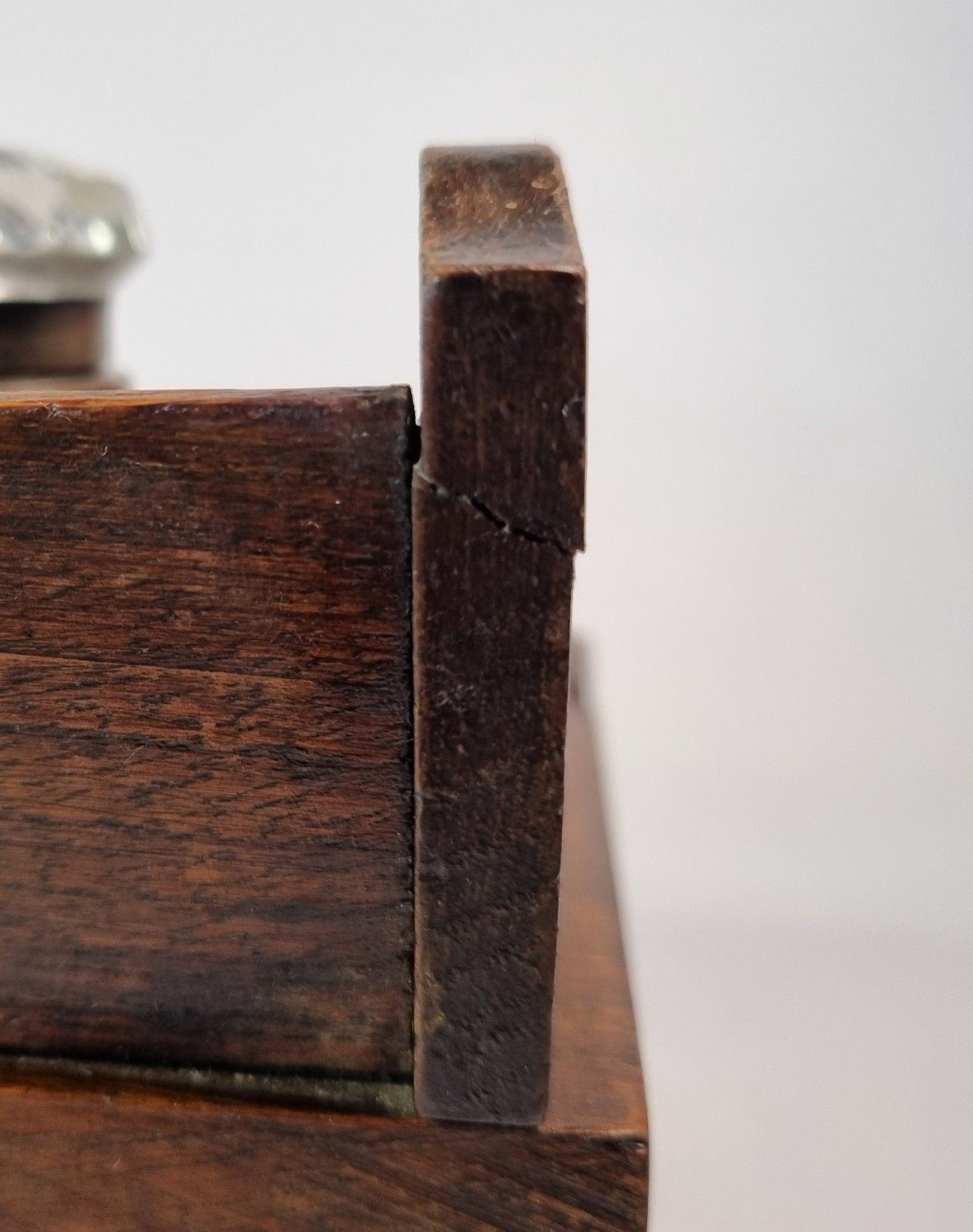 photo for sale Antique Wooden Galleried Desk Tidy Glass Inkwells Drawer Stationary Stand Box