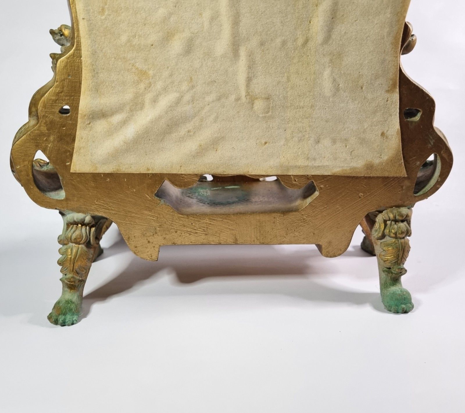 76.0 Small Ornate Gold Resin Dressing Table Mirror Freestanding Paw Feet Rococo Style photo