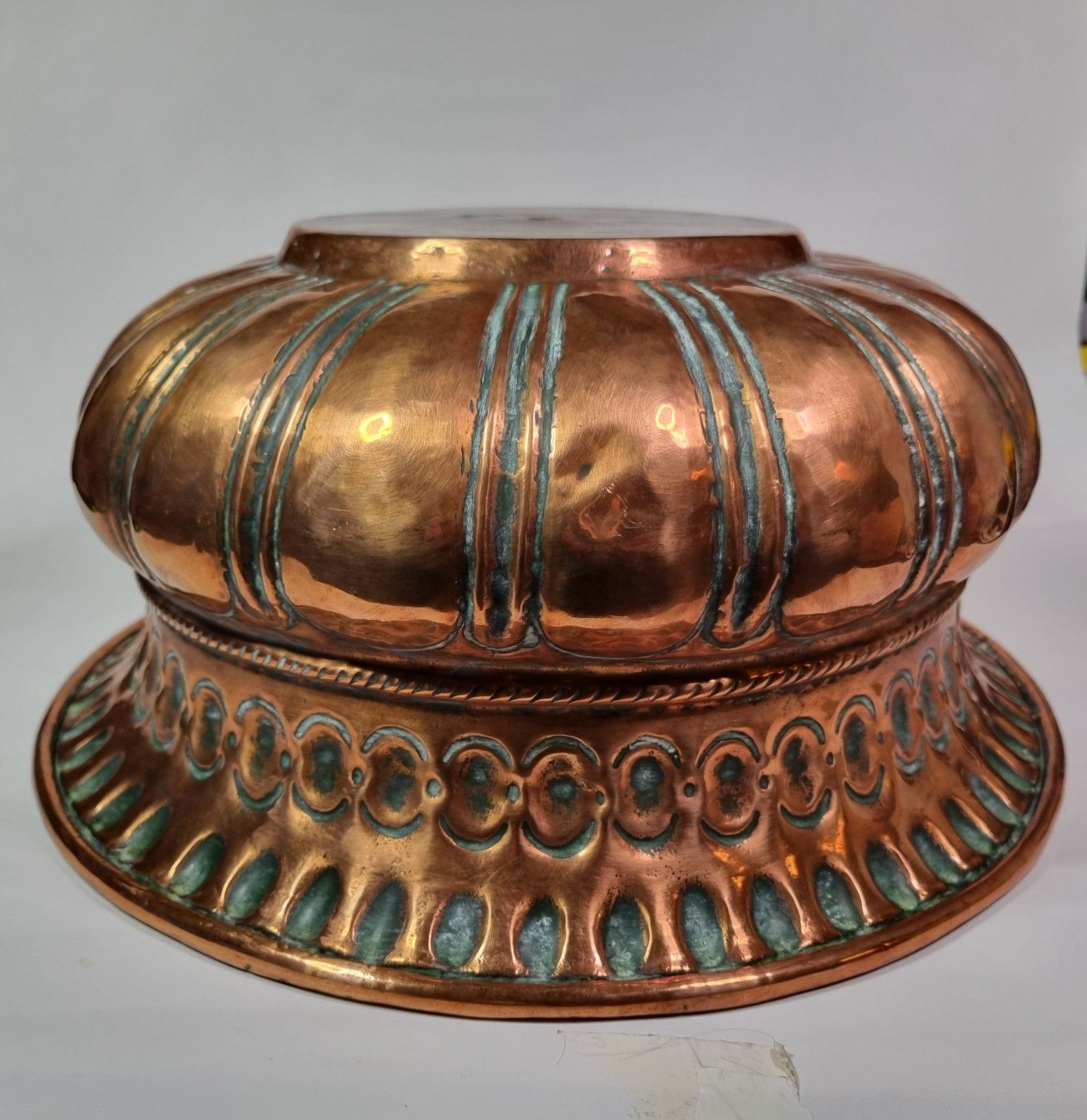 Antique Copper Planter  Jardinière Bowl Ornate Reppouse Gadrooned  Drainage Hole photo buy