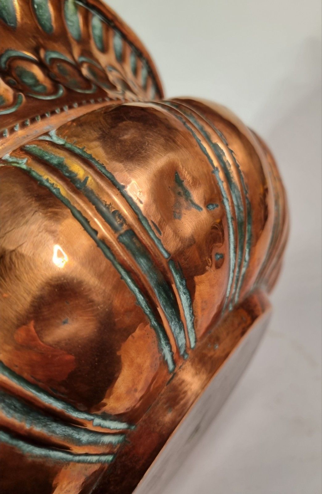 photo for sale Antique Copper Planter  Jardinière Bowl Ornate Reppouse Gadrooned  Drainage Hole