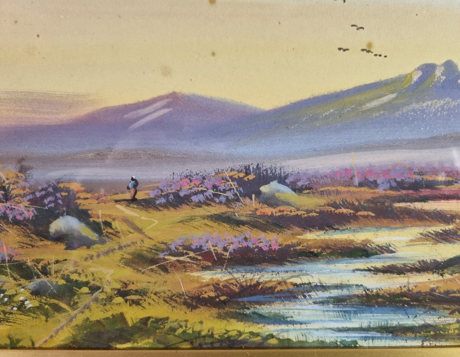 Early 20th Century Gouache Watercolour Painting Landscape Framed  By J. Monti photo buy