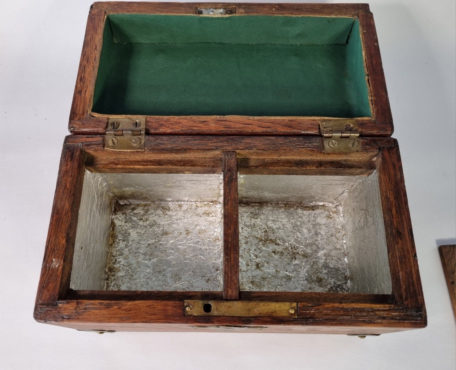 Home Decor Small Antique Tea Caddy Wooden With Brass Mounts Domed Top Two Compartments photo