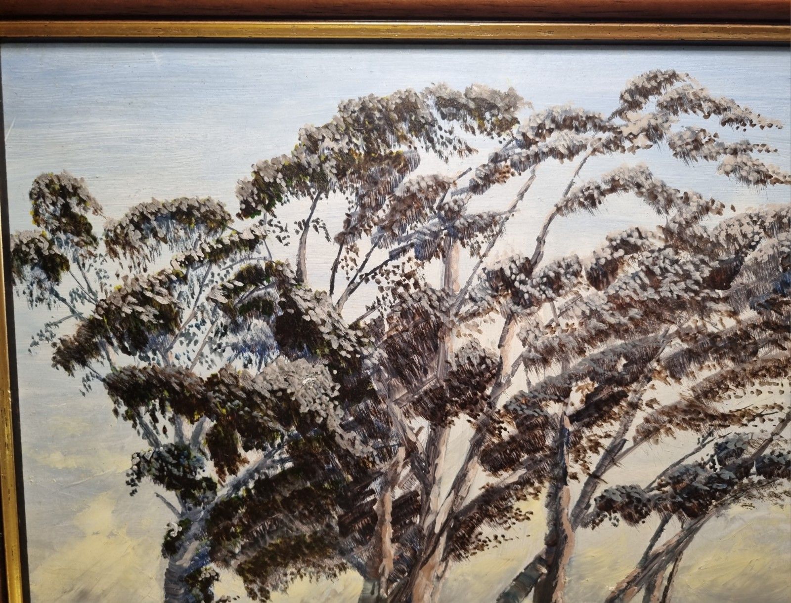 Framed Painting Oil On Board Landscape Trees On Hilltop Unsigned 41 X 54 Cm photo Art