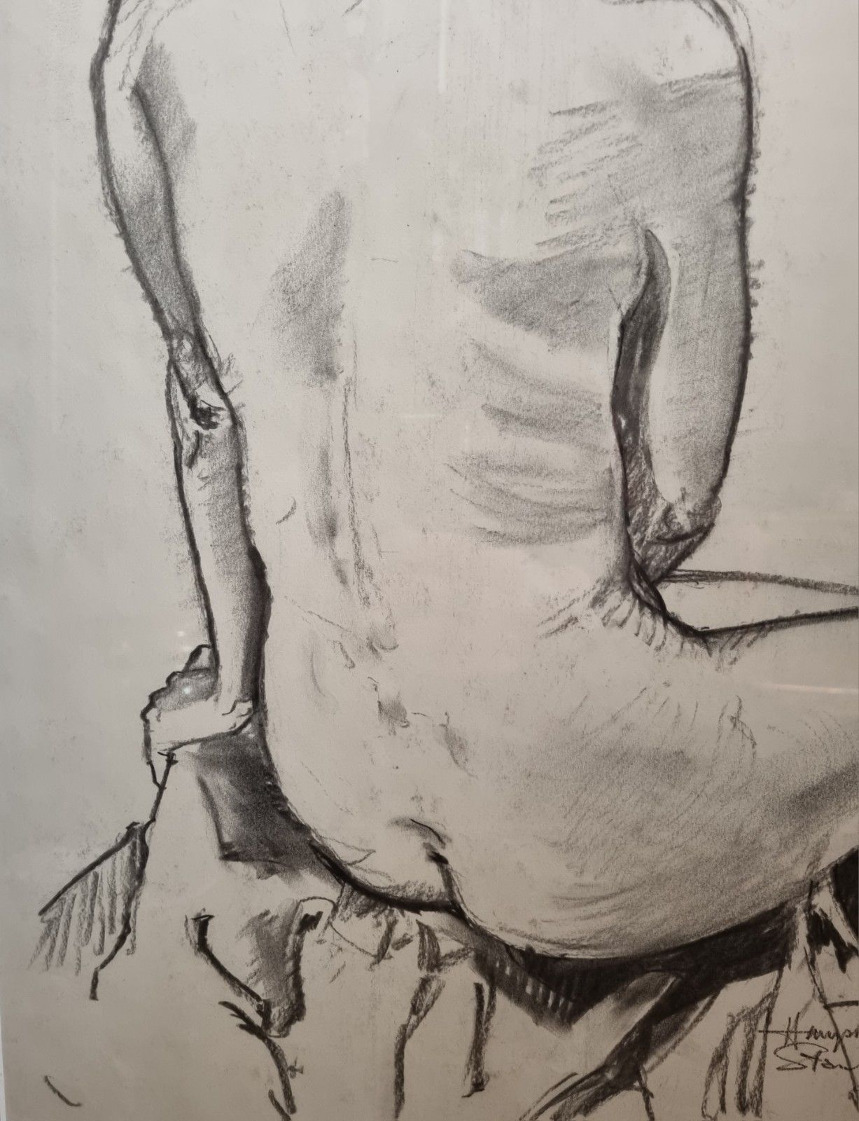 Large Framed Original Charcoal On Paper Life Drawing Nude Woman Female Signed photo 100.0