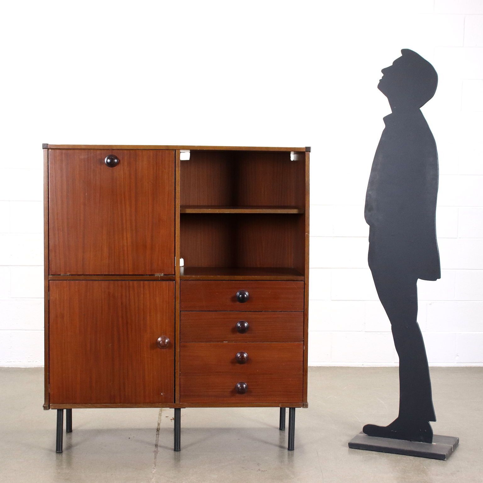 Highboard Metal Mahogany Veneer Italy 1960s photo for sale
