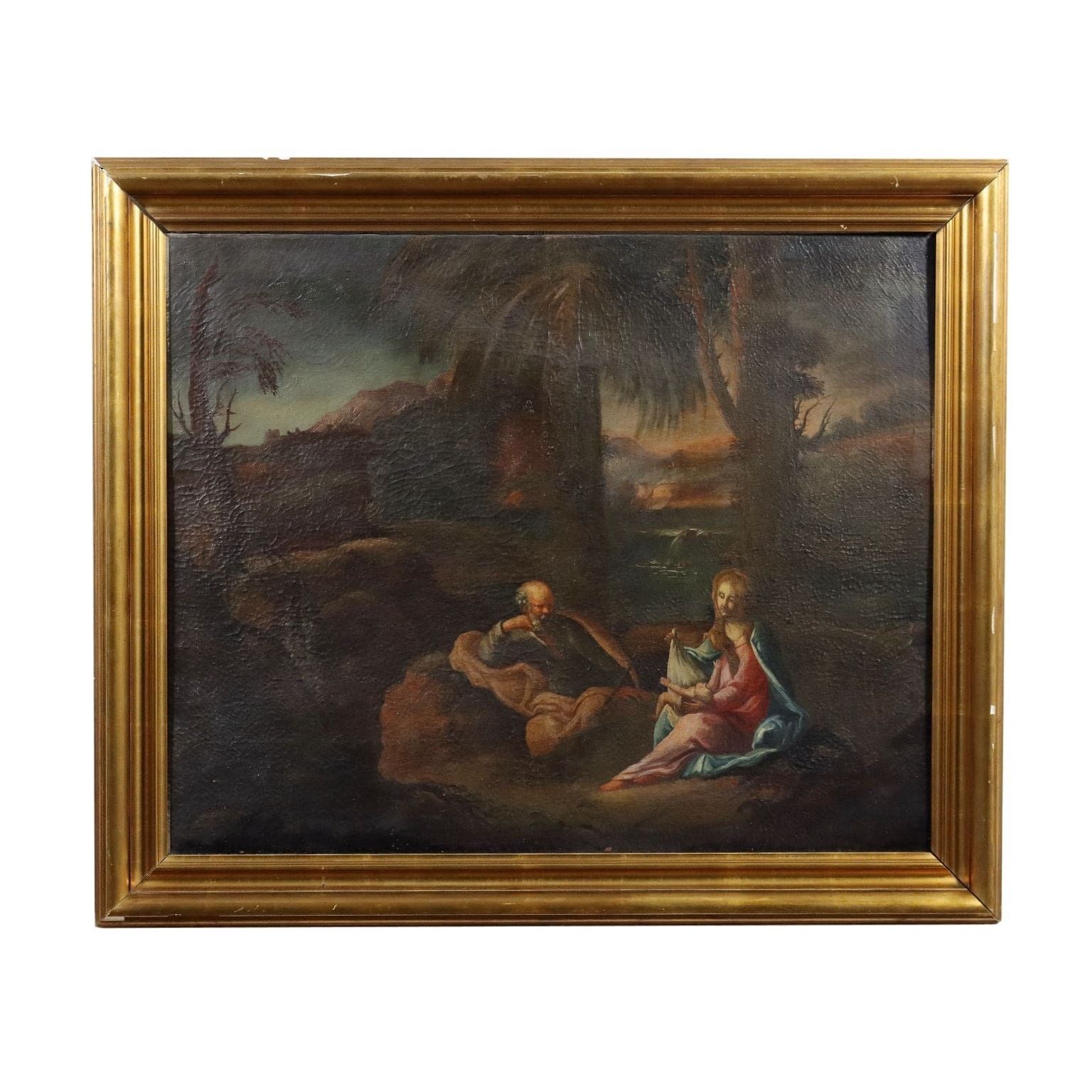 Rest On The Flight Into Egypt Oil On Canvas XVIII XIX Century