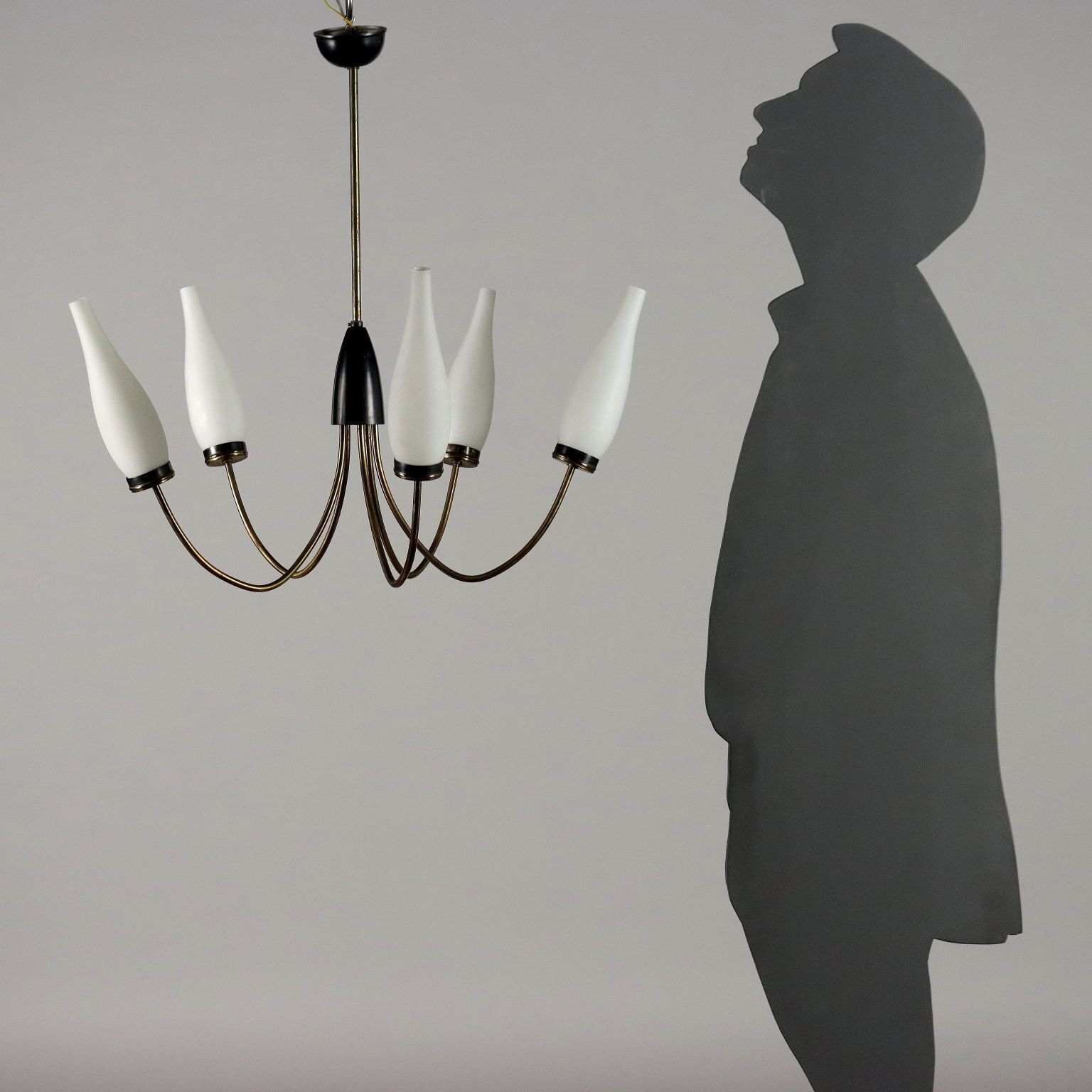 Vintage Lamp From The 50s 60s Aluminium Brass Opaline Glass photo Lighting