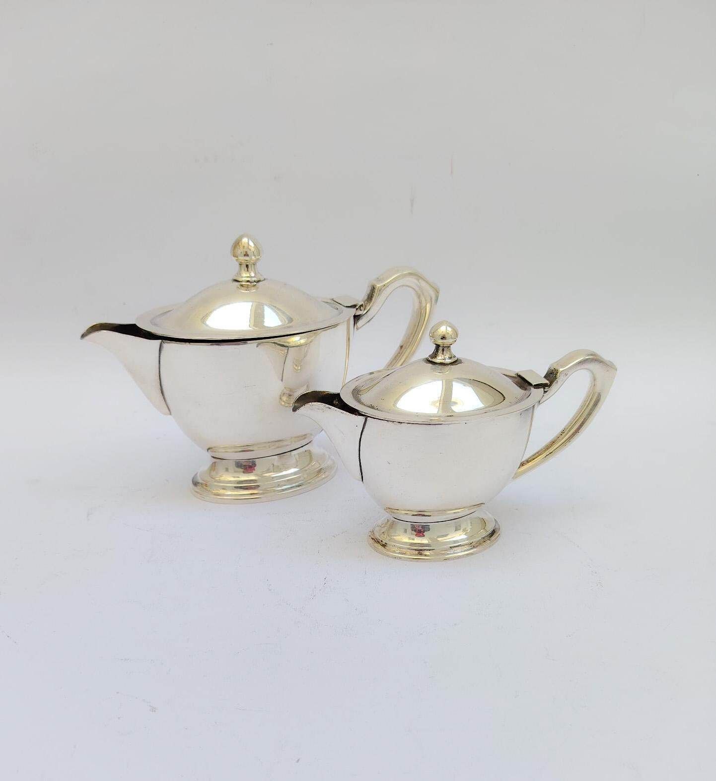 Pair Of Krupp Berendorf Art Deco Nickel Silver Teapots Or Gravy Boats, Giò Ponti Era
